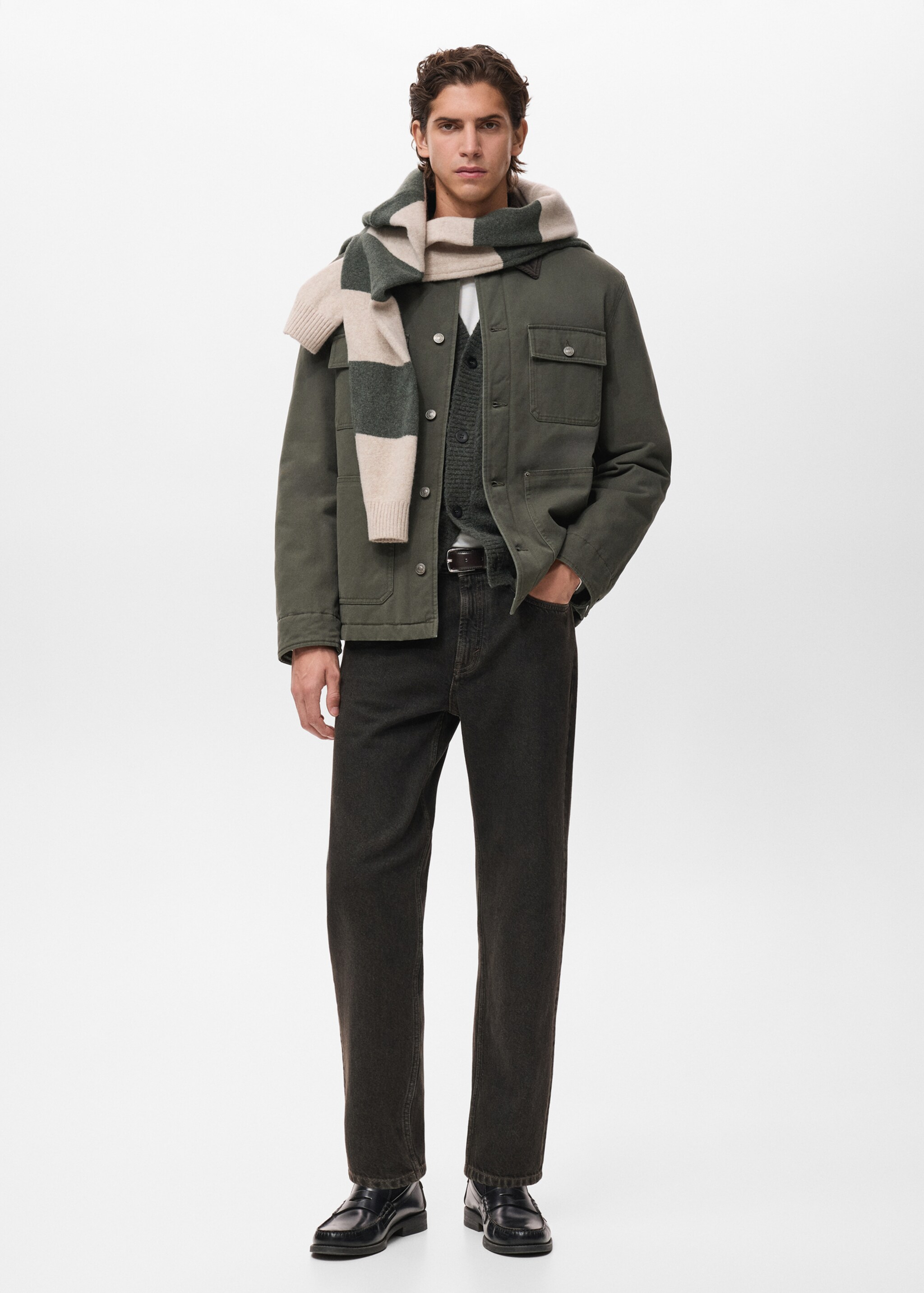 Jacket with pockets and corduroy collar - General plane, Khaki. Ref: 17057883-00.