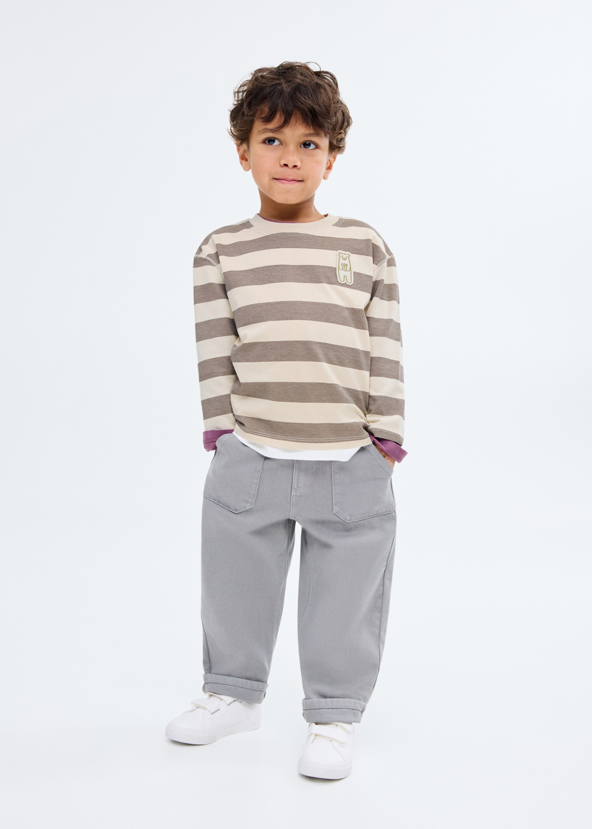 Gestreiftes T-Shirt mit Patch - Allgemeine Ansicht, Mittelbraun. Ref: 17057895-00.