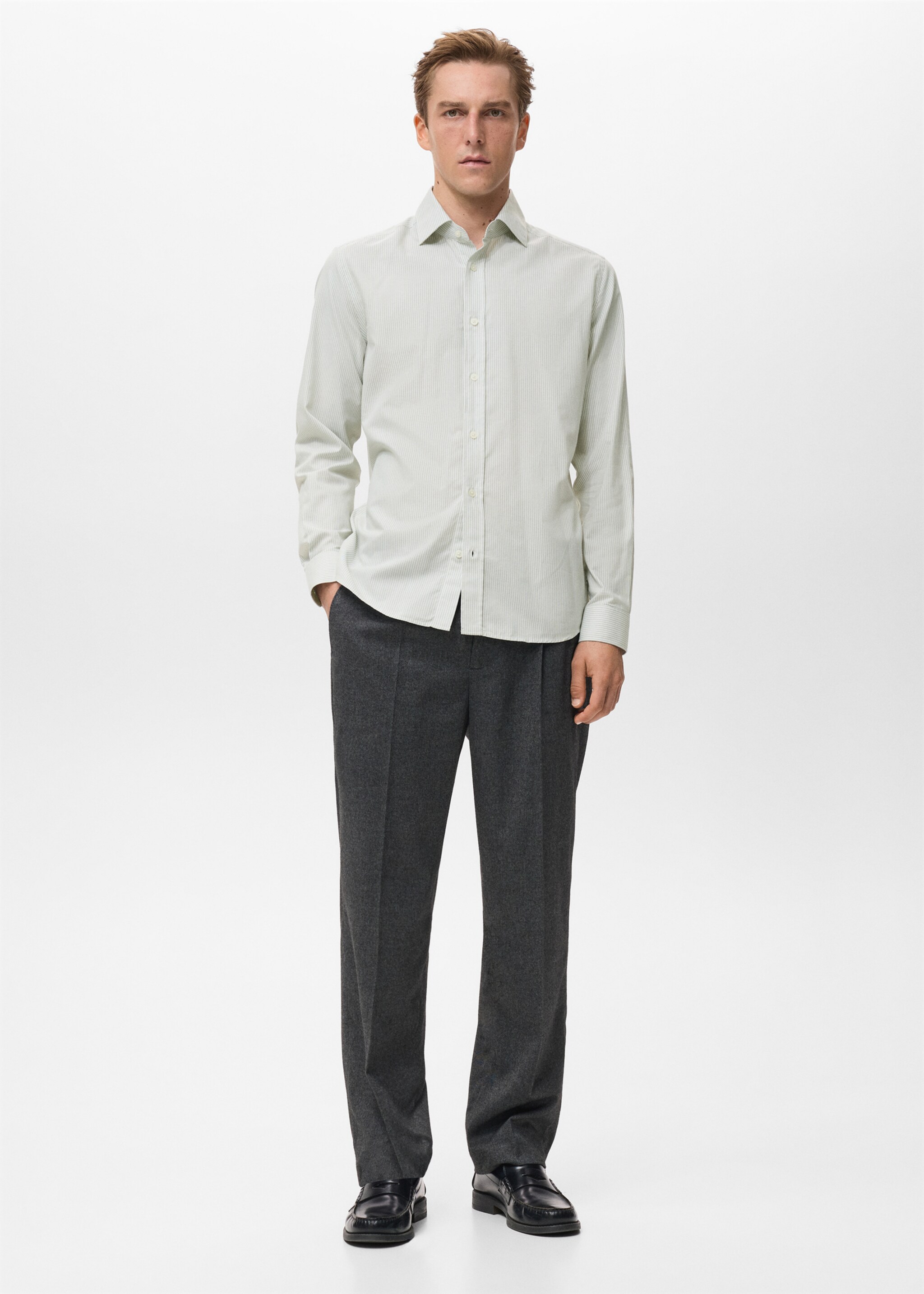 Regular-fit 100% cotton shirt - General plane, Green. Ref: 17057907-00.