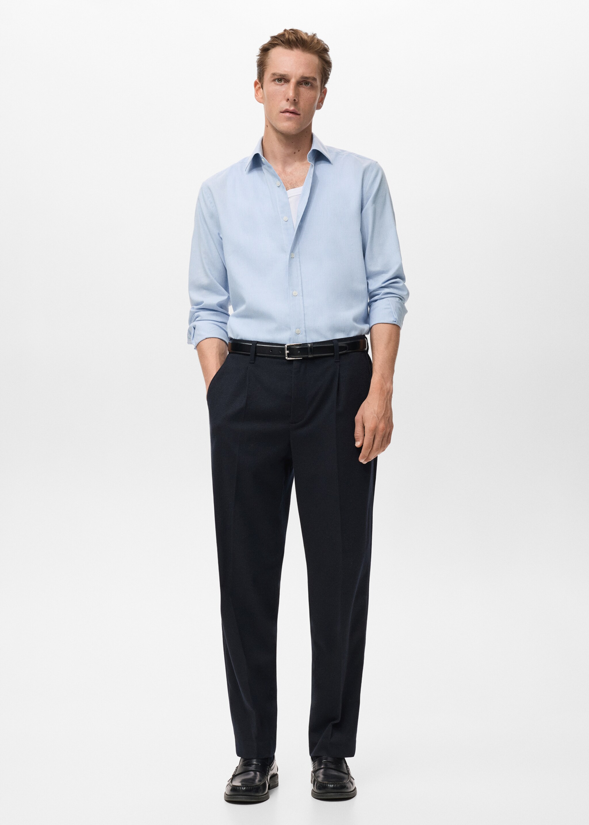 Regular-fit 100% cotton shirt - General plane, Sky Blue. Ref: 17057907-00.