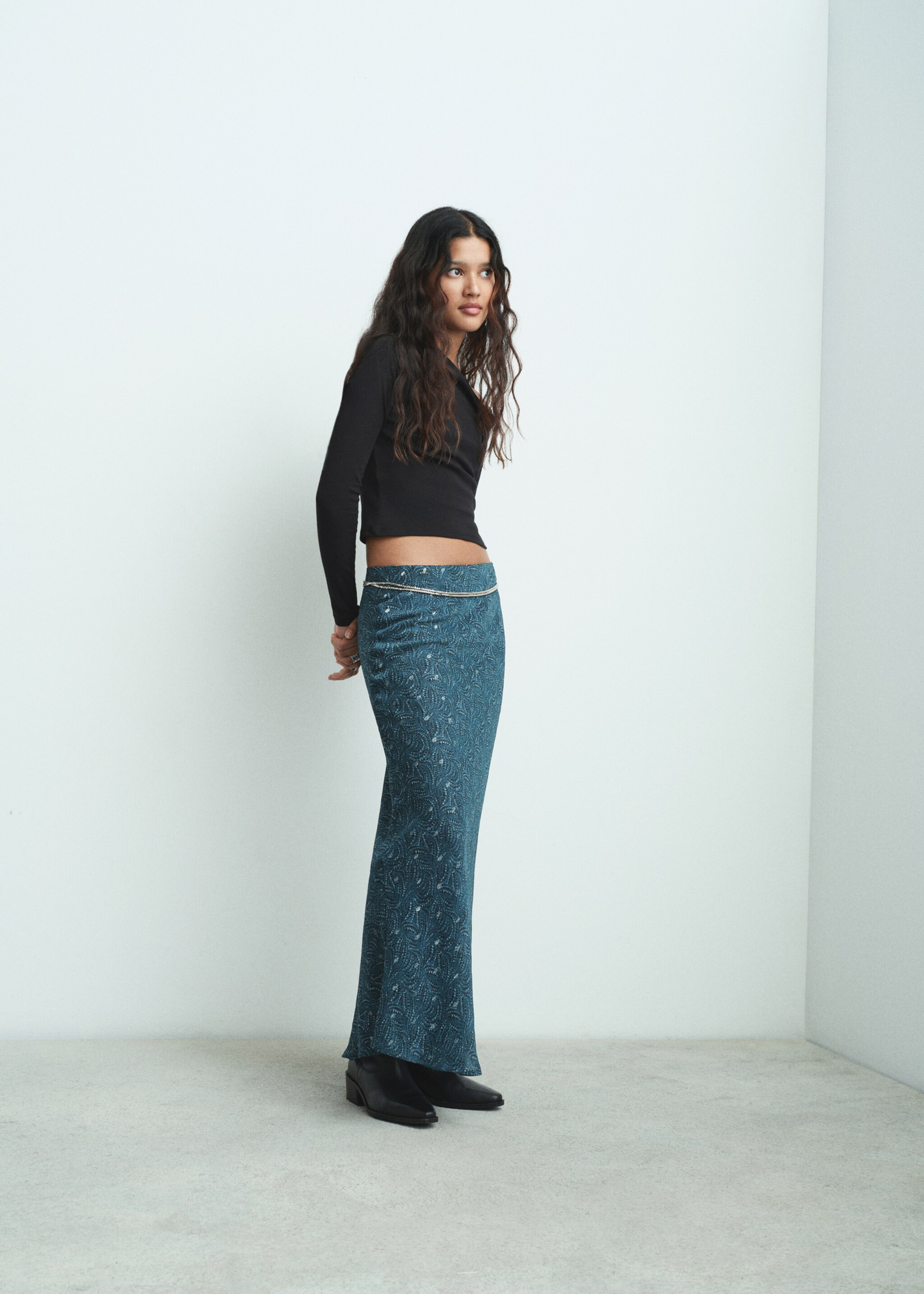 Gonna lunga lurex - Piano generale, Blu petrolio. Ref: 17058270-00.