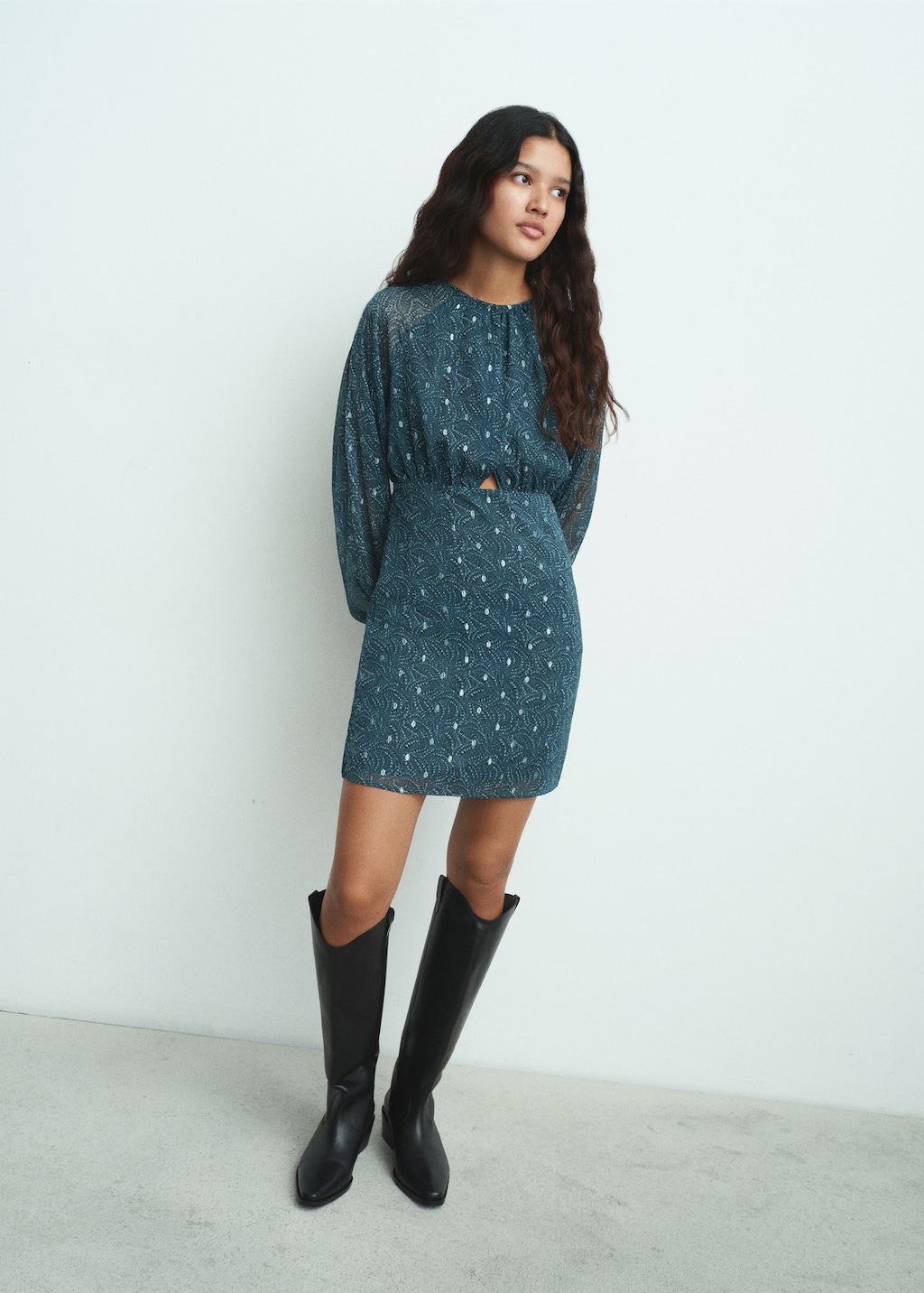 Printed dress with lurex cut-out