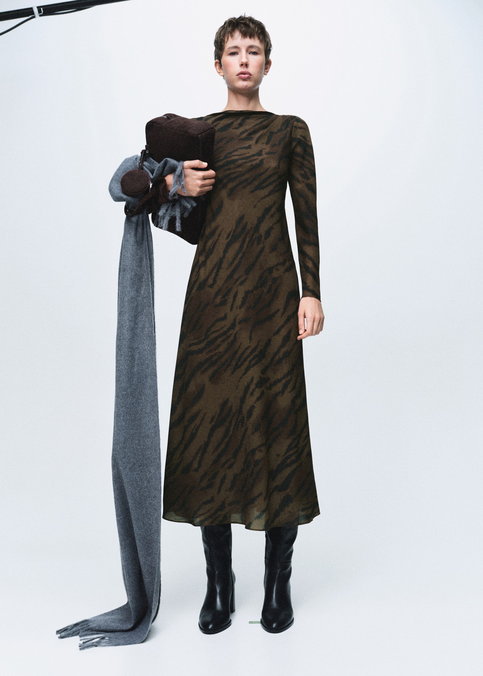 Satin animal print dress - General plane, Brown. Ref: 17058292-00.