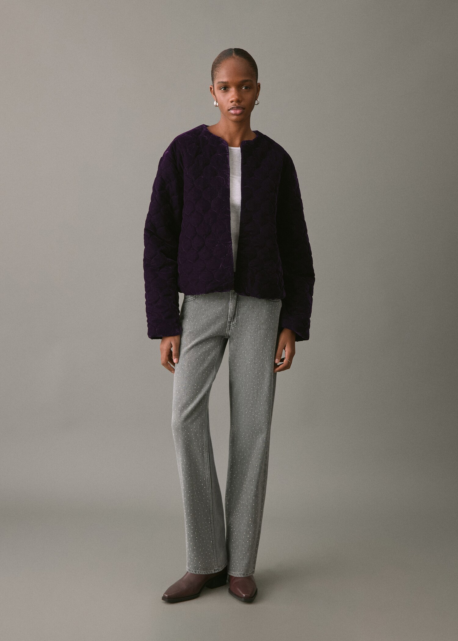 Velvet bomber jacket with stitching - General plane