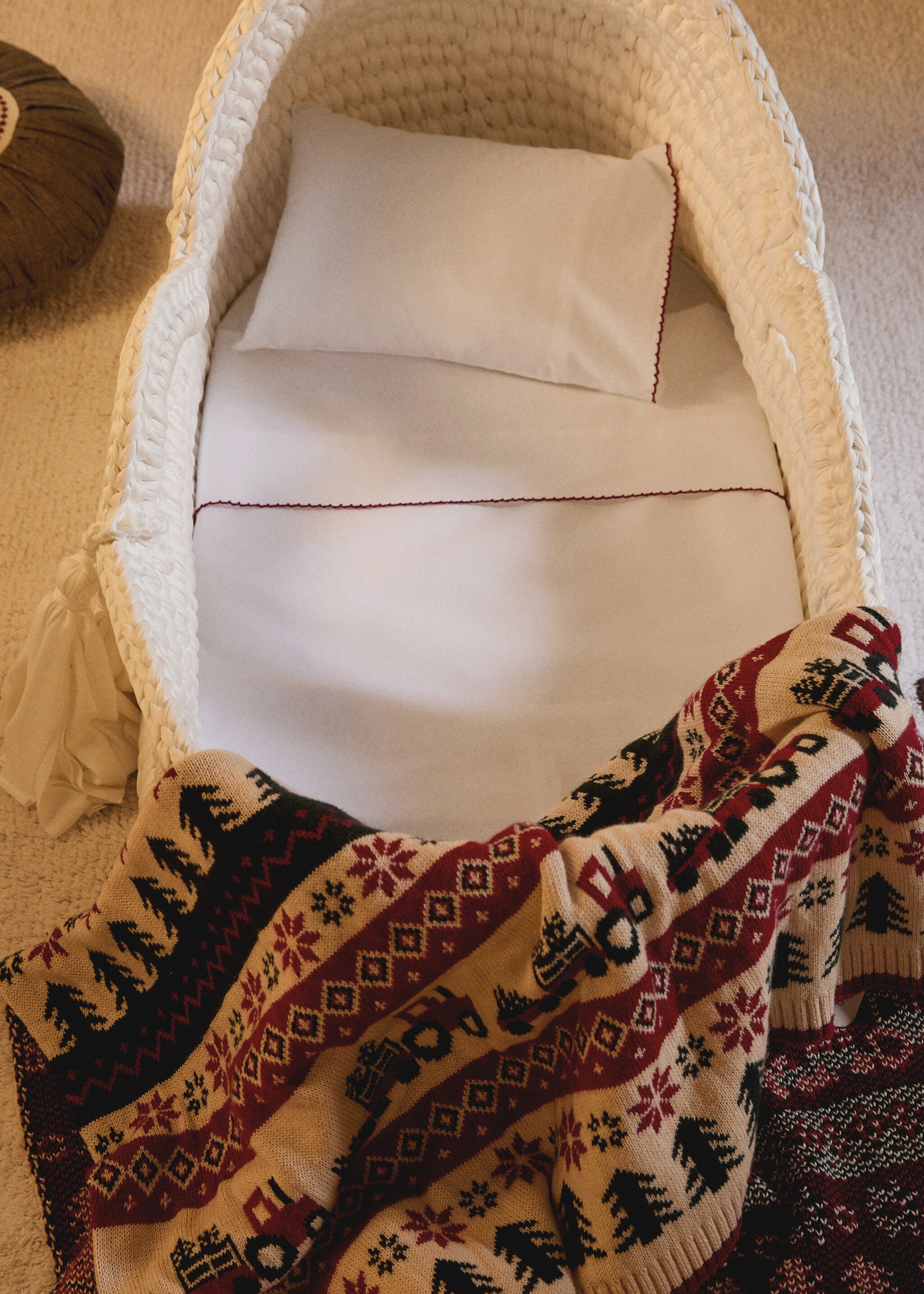Set of percale cotton top sheets with contrasting picot detail for mini-cot - General plane, White. Ref: 17058634-00.