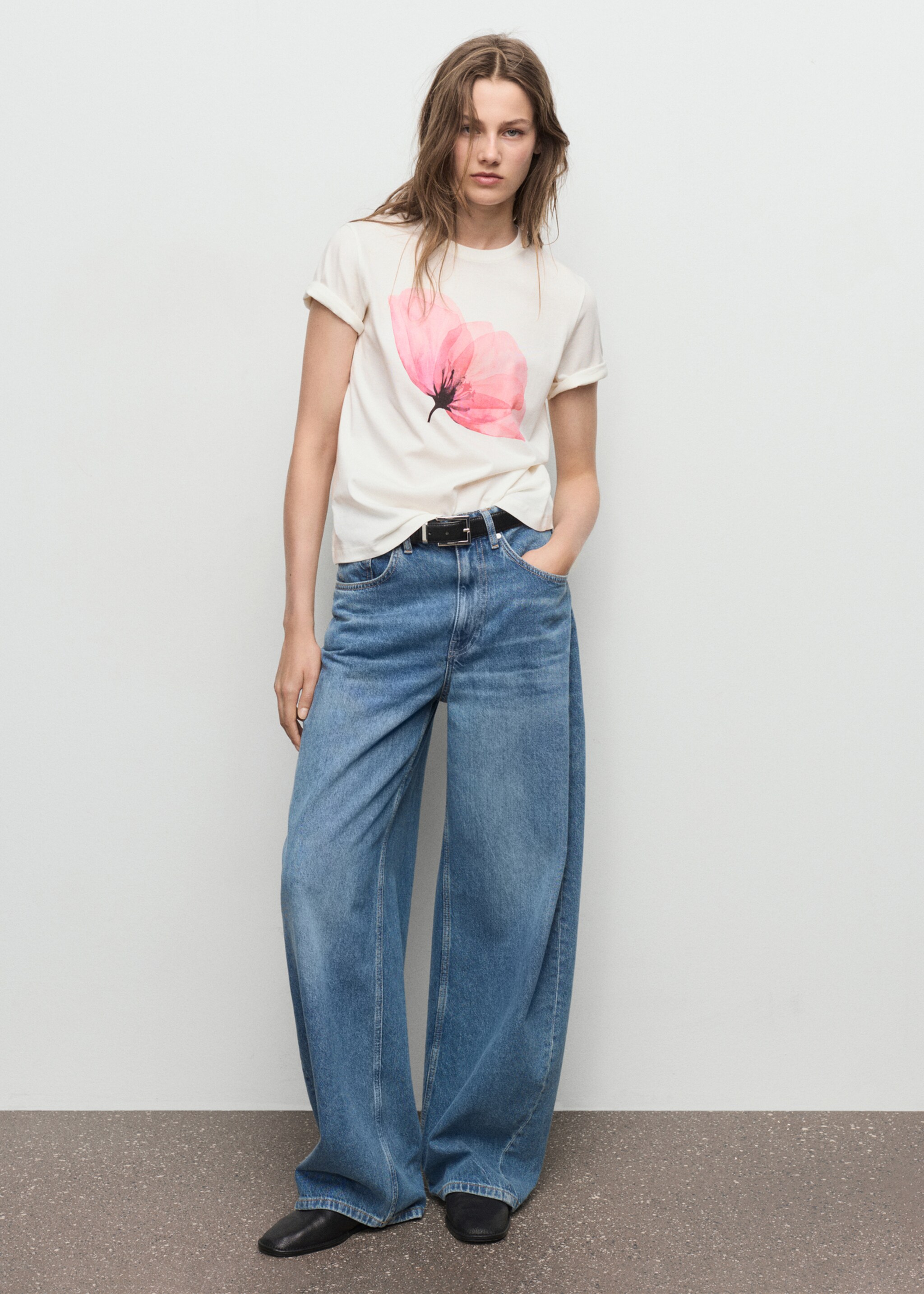 Floral-print cotton t-shirt - General plane, Ecru. Ref: 17058639-00.