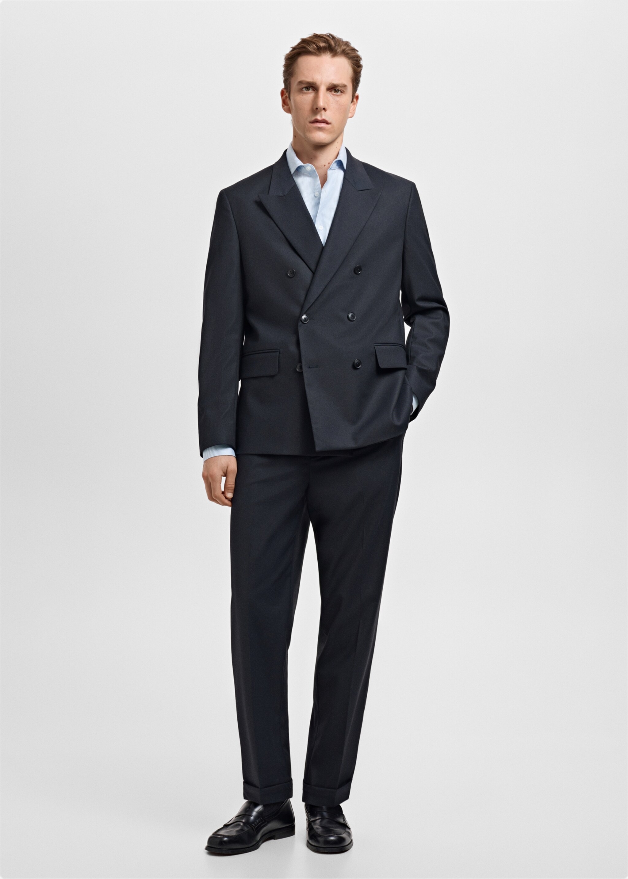 Chemise costume slim-fit en imprimé rayé - Plan général, Bleu ciel. Ref: 17058641-00.