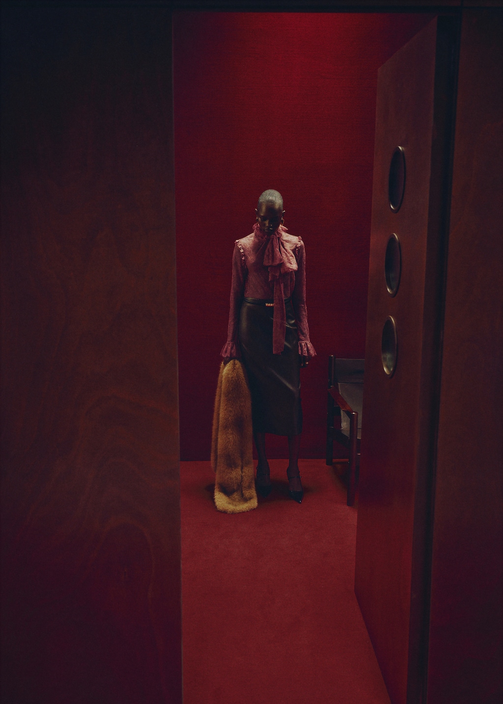 Lace blouse with ruff collar