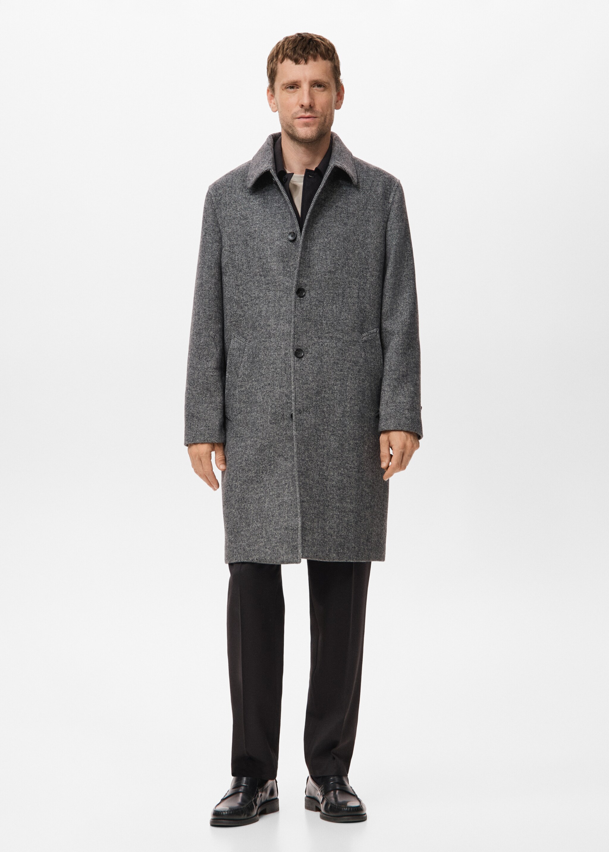 Herringbone wool-blend coat - General plane, Grey. Ref: 17059205-00.