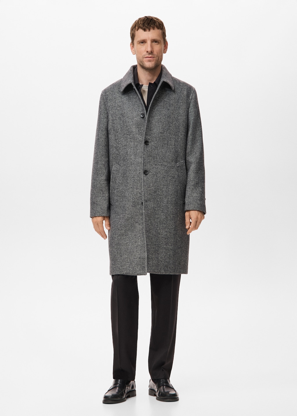 Herringbone wool-blend coat