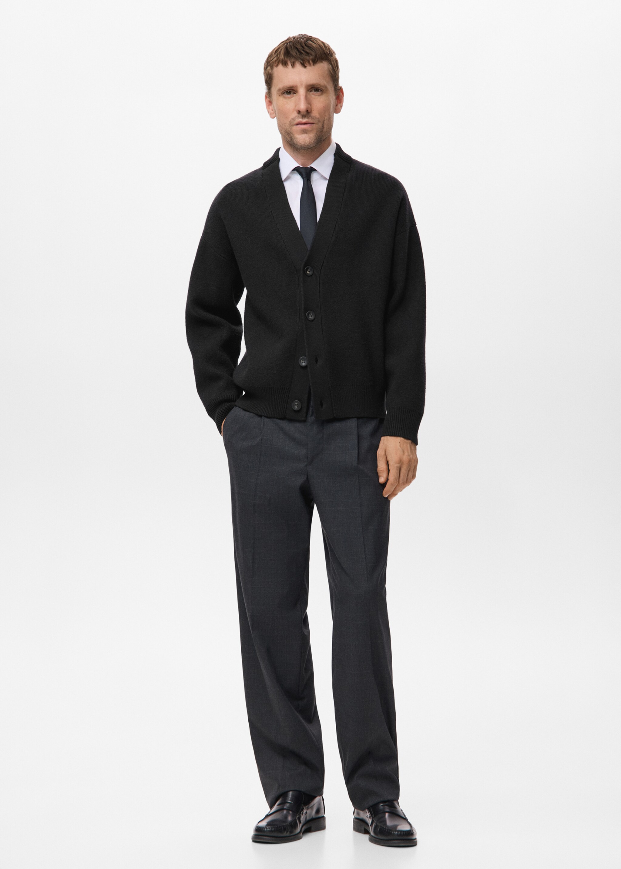 Relaxed-fit knitted cardigan - General plane, Black. Ref: 17059207-00.