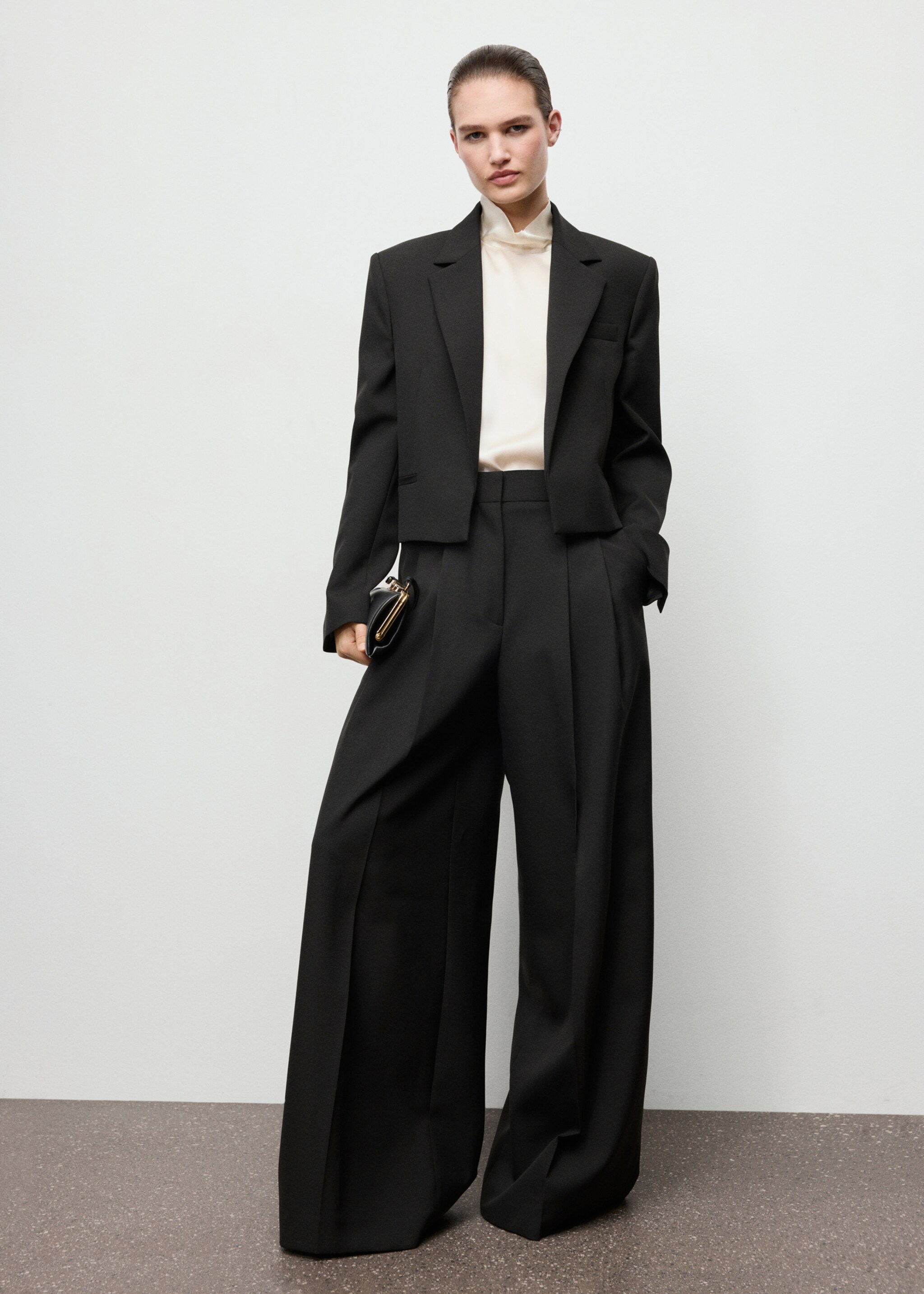 Wide-leg pleated suit trousers - General plane, Black. Ref: 17059213-00.