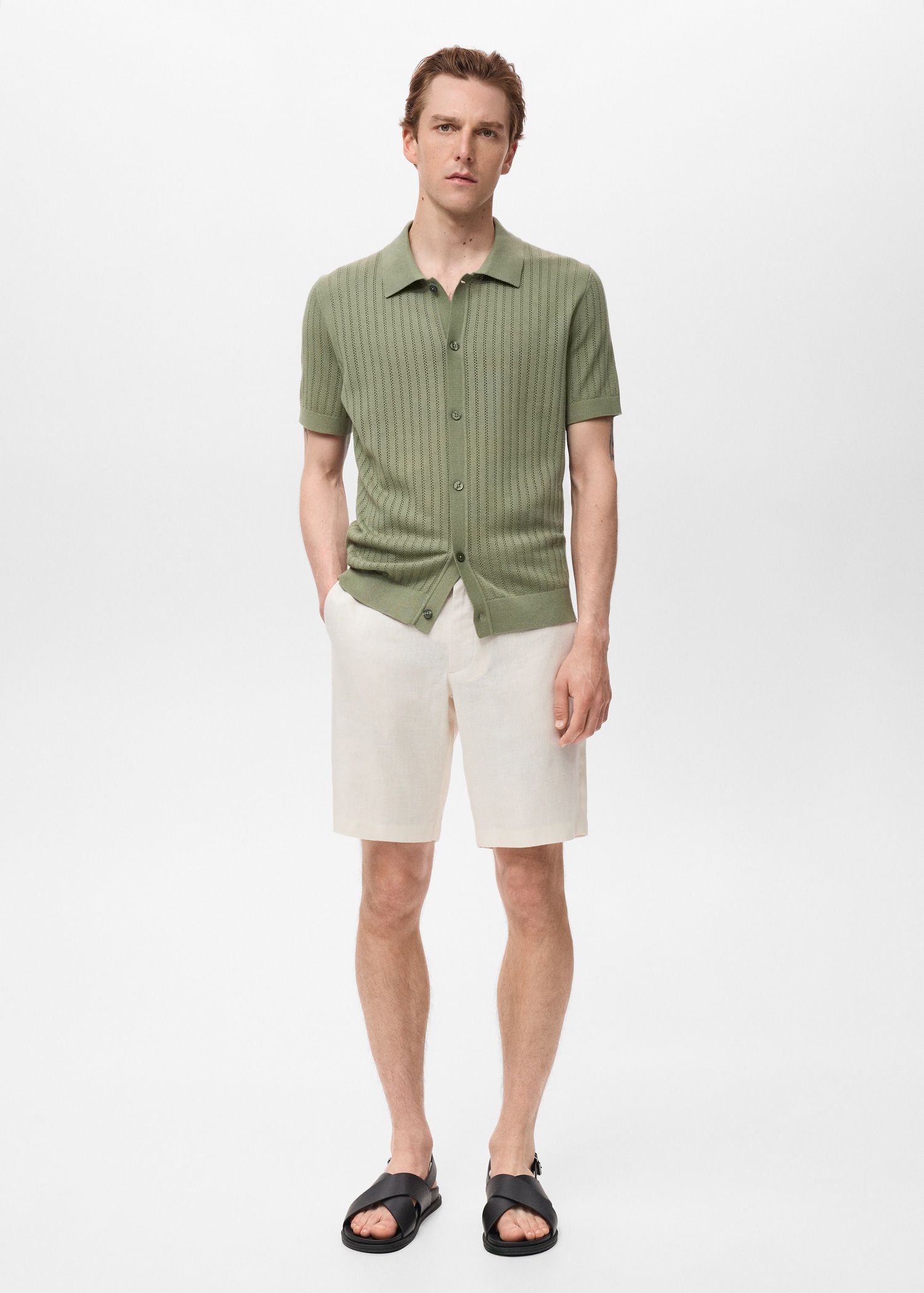 Slim-fit 100% linen bermuda shorts - General plane