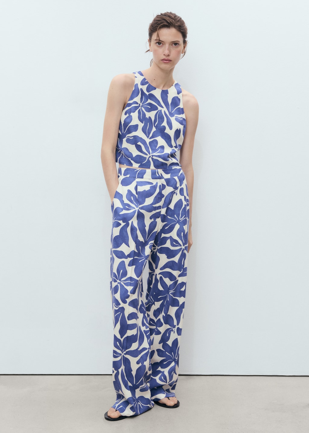 Printed linen-blend top - Women | MANGO USA