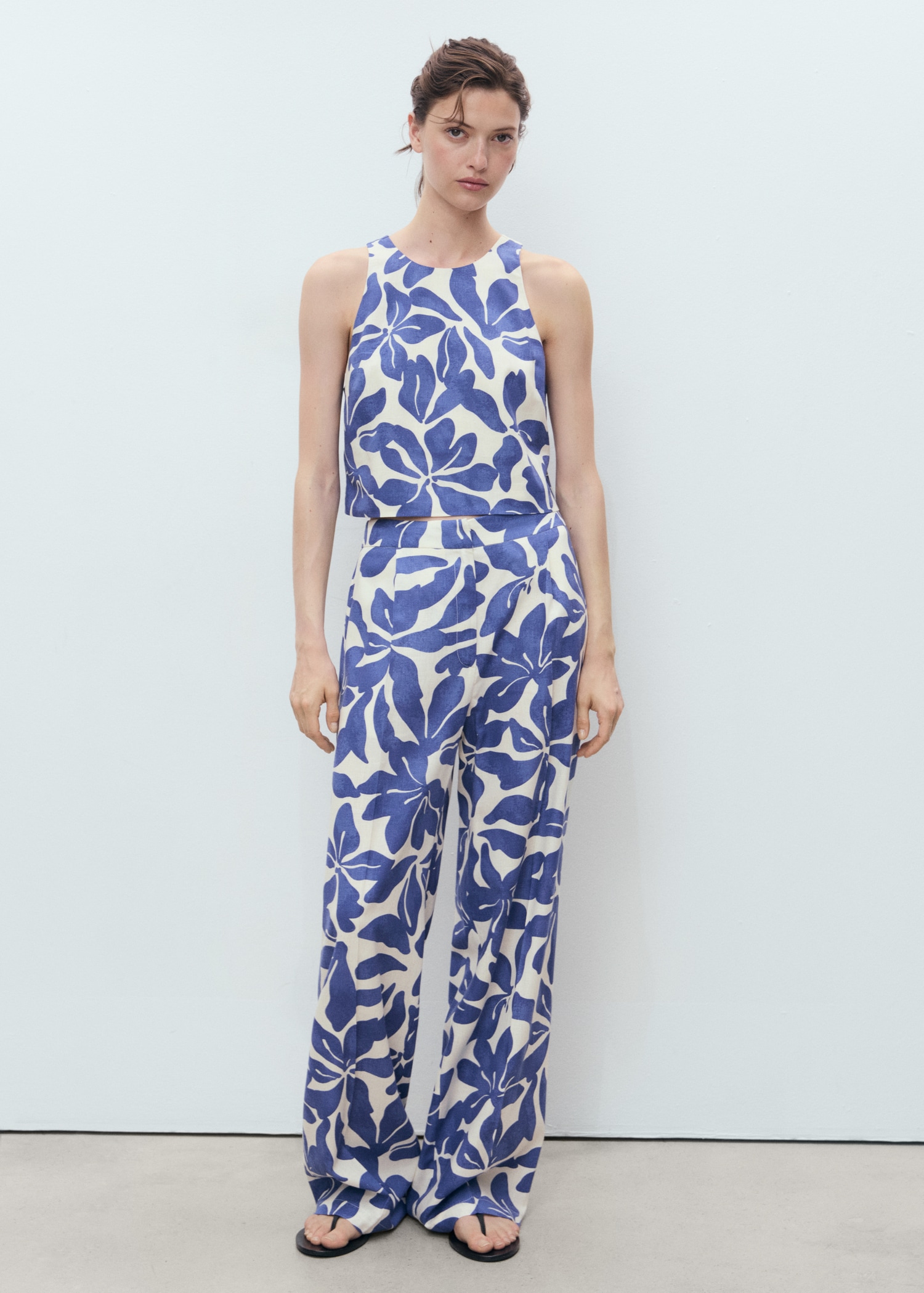 Printed linen-blend trousers - General plane