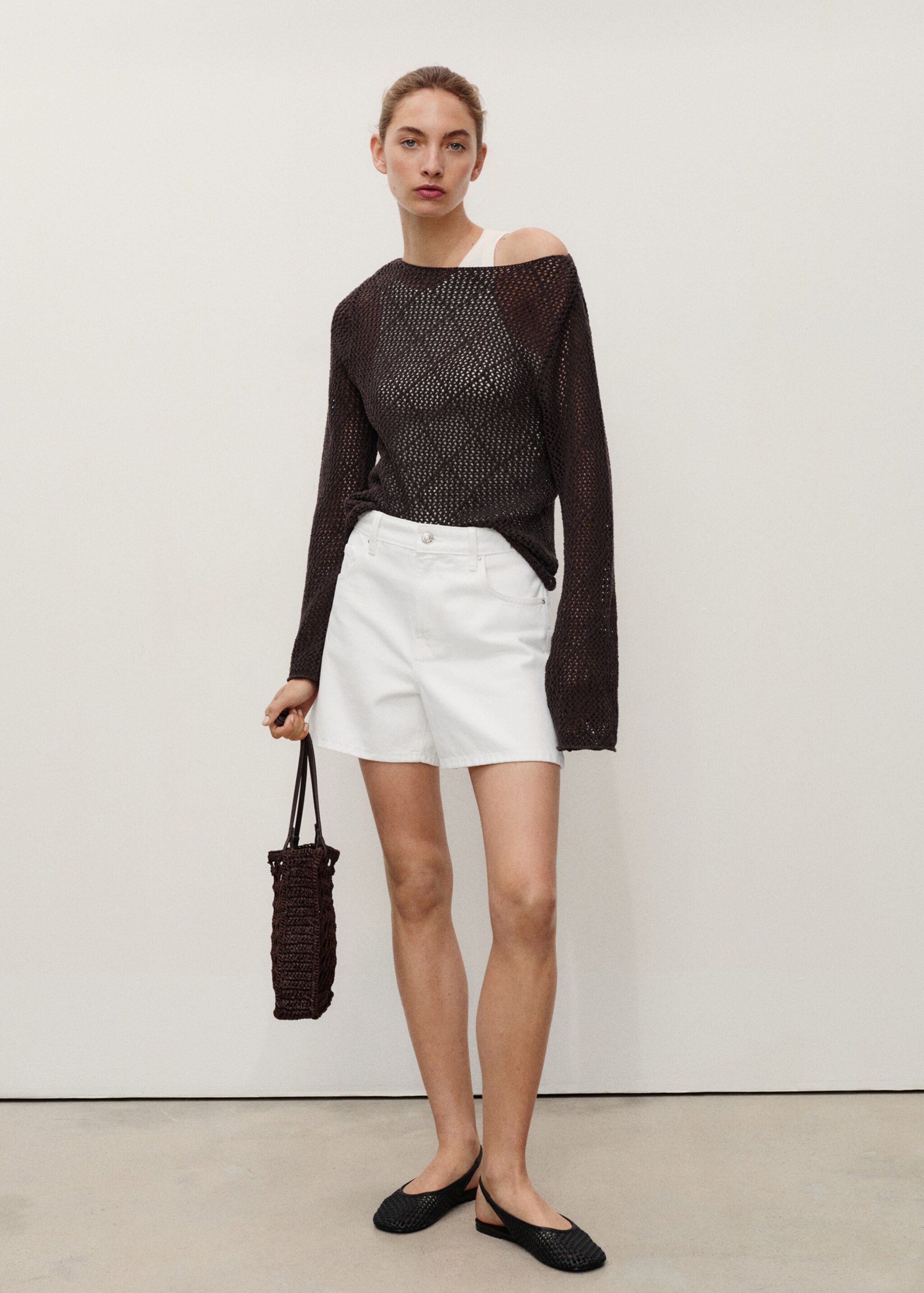High-rise denim shorts - General plane