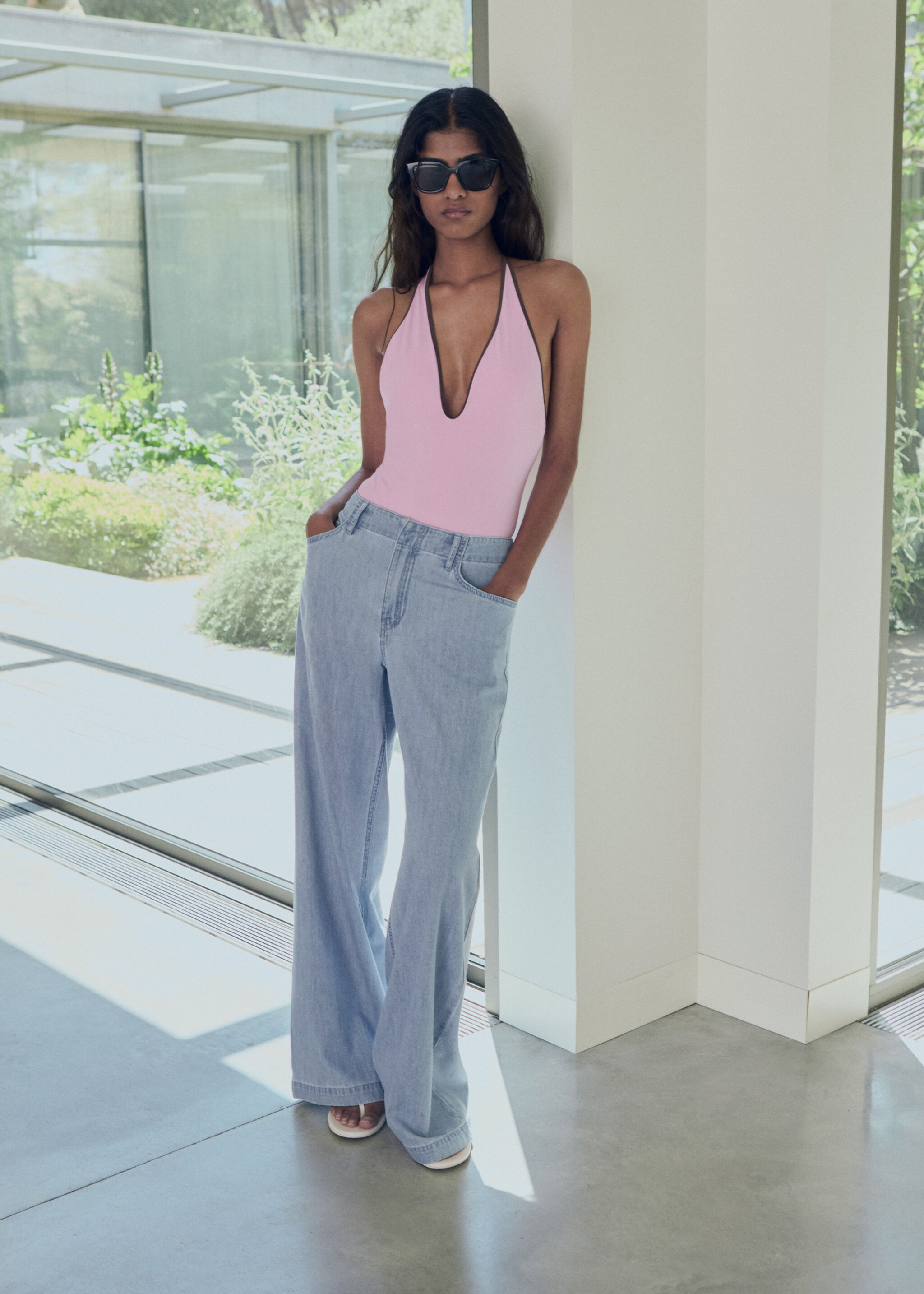 Mid-rise wideleg denim pants - General plane
