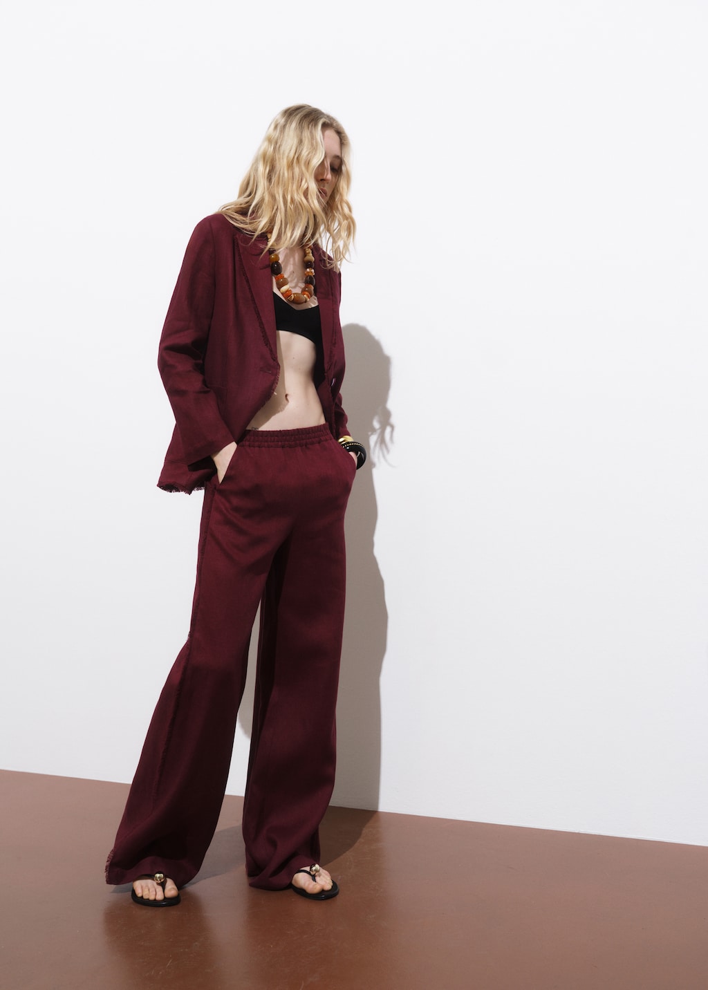 Mango Linen suit blazer with frayed ends
