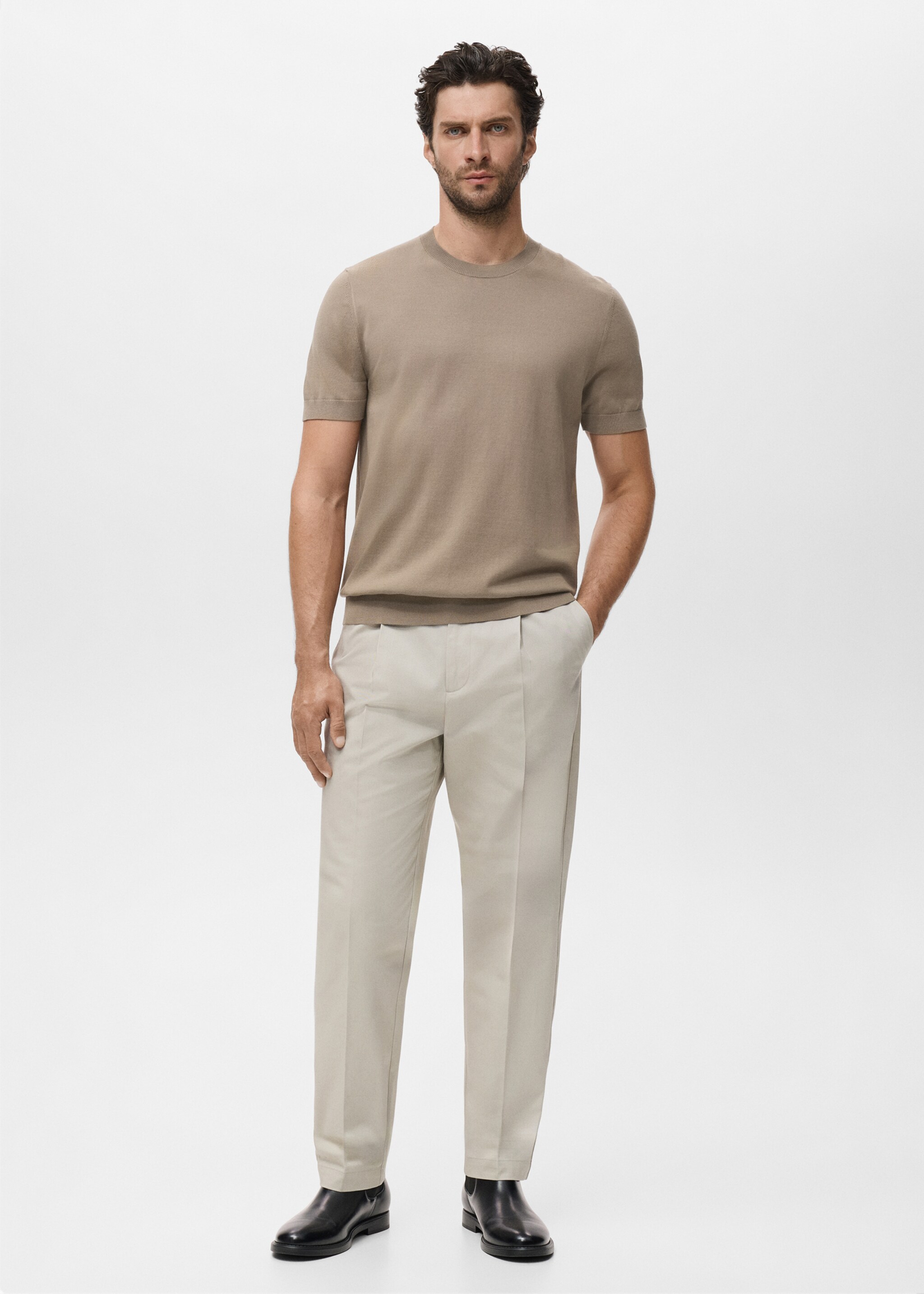 Cotton fine-knit t-shirt - General plane, Medium Brown. Ref: 17061245-00.