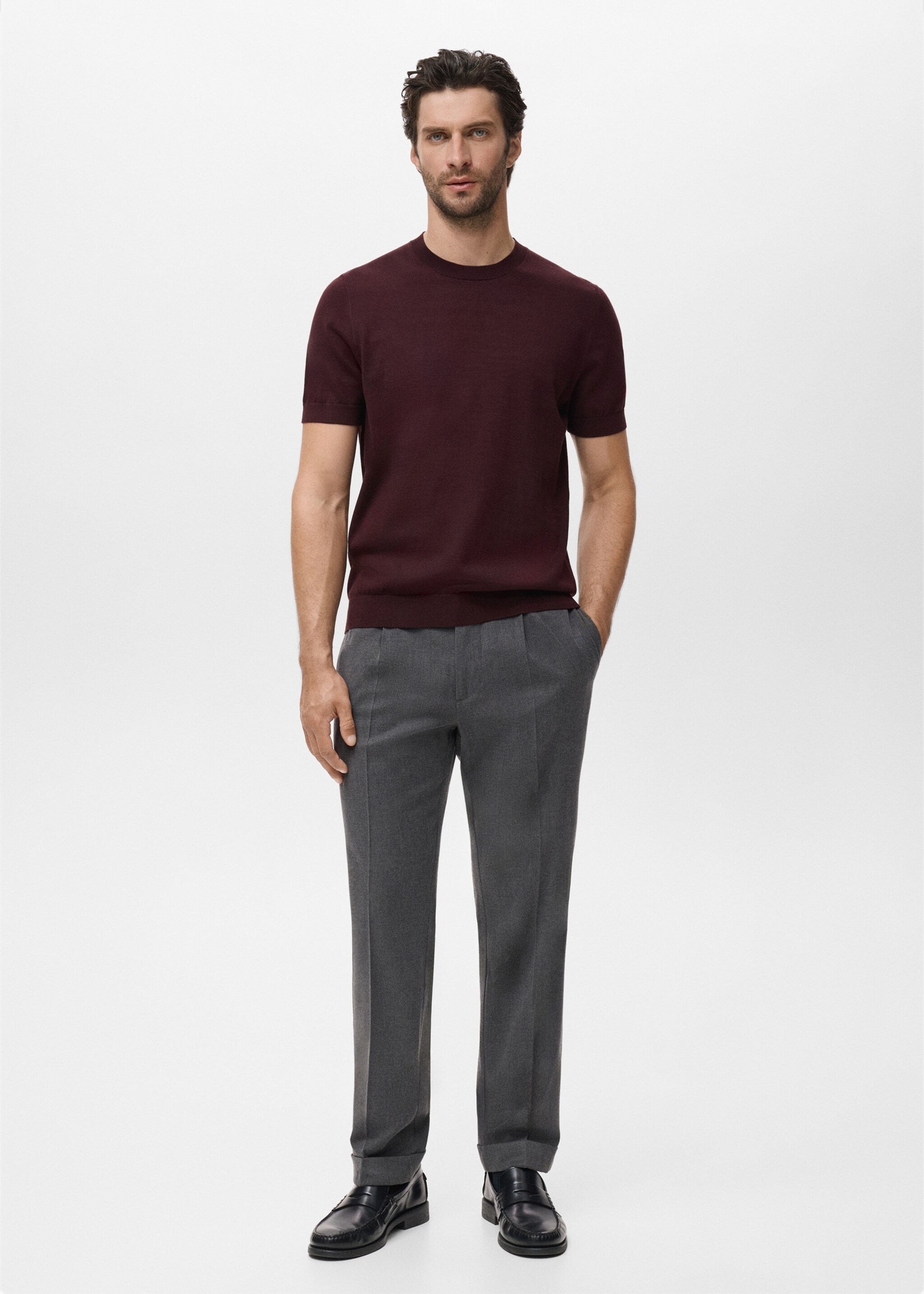 Cotton fine-knit t-shirt - General plane, Burgundy. Ref: 17061245-00.