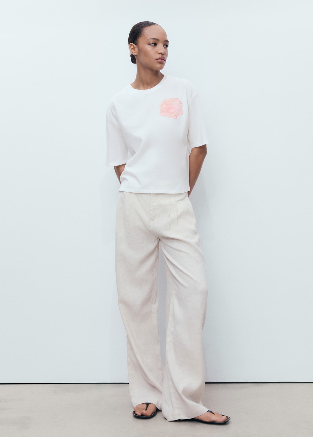 Cotton t-shirt with flower detail - image 2