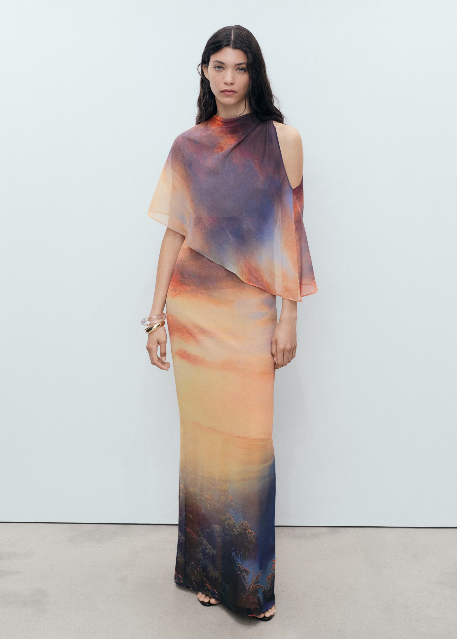 Printed dress with asymmetrical layer - Women | MANGO Kosovo Printed dress with asymmetrical layer - Women | MANGO Kosovo
