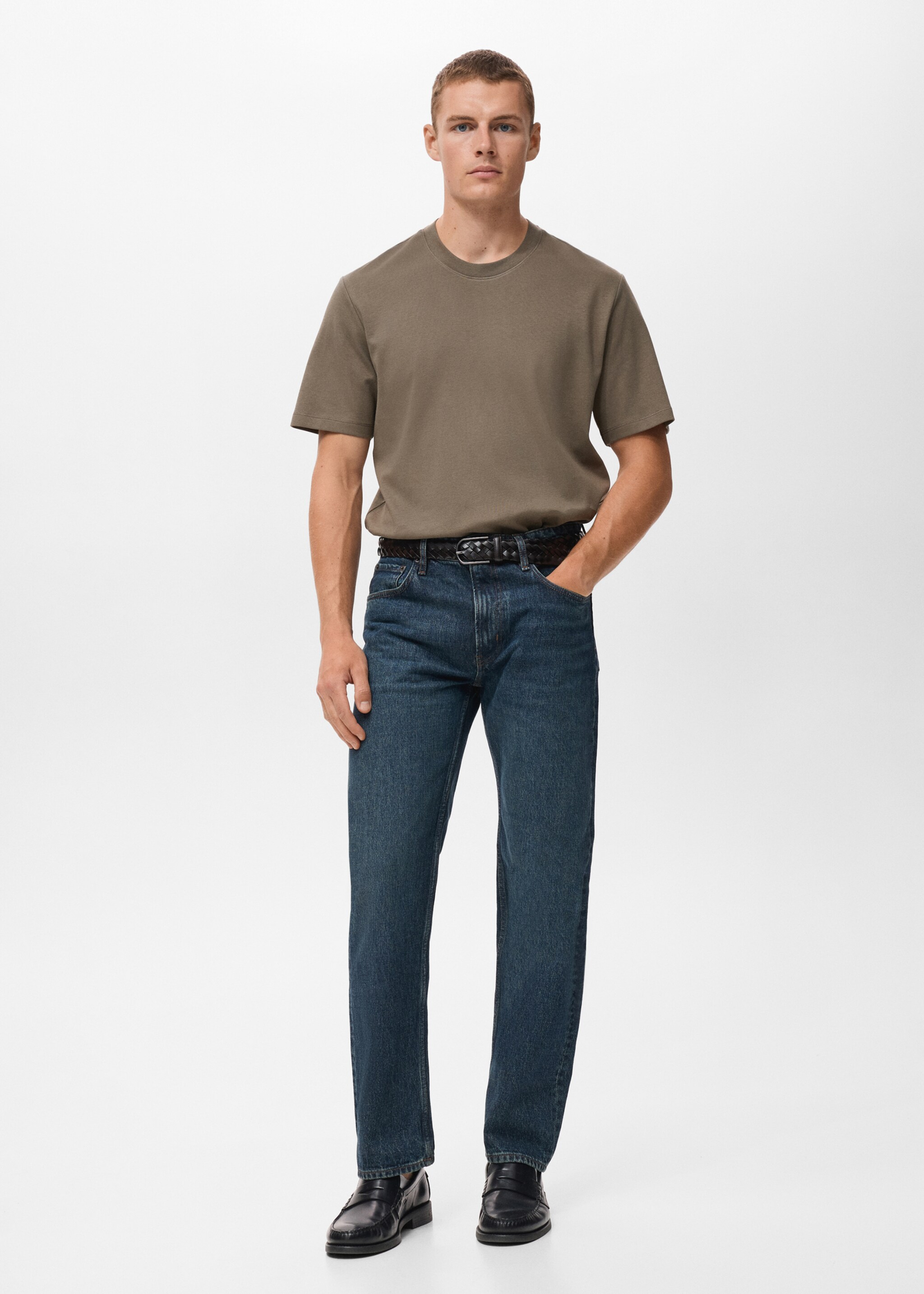 Medium weight regular fit T-shirt - Plan général, Marron moyen. Ref: 17061279-00.