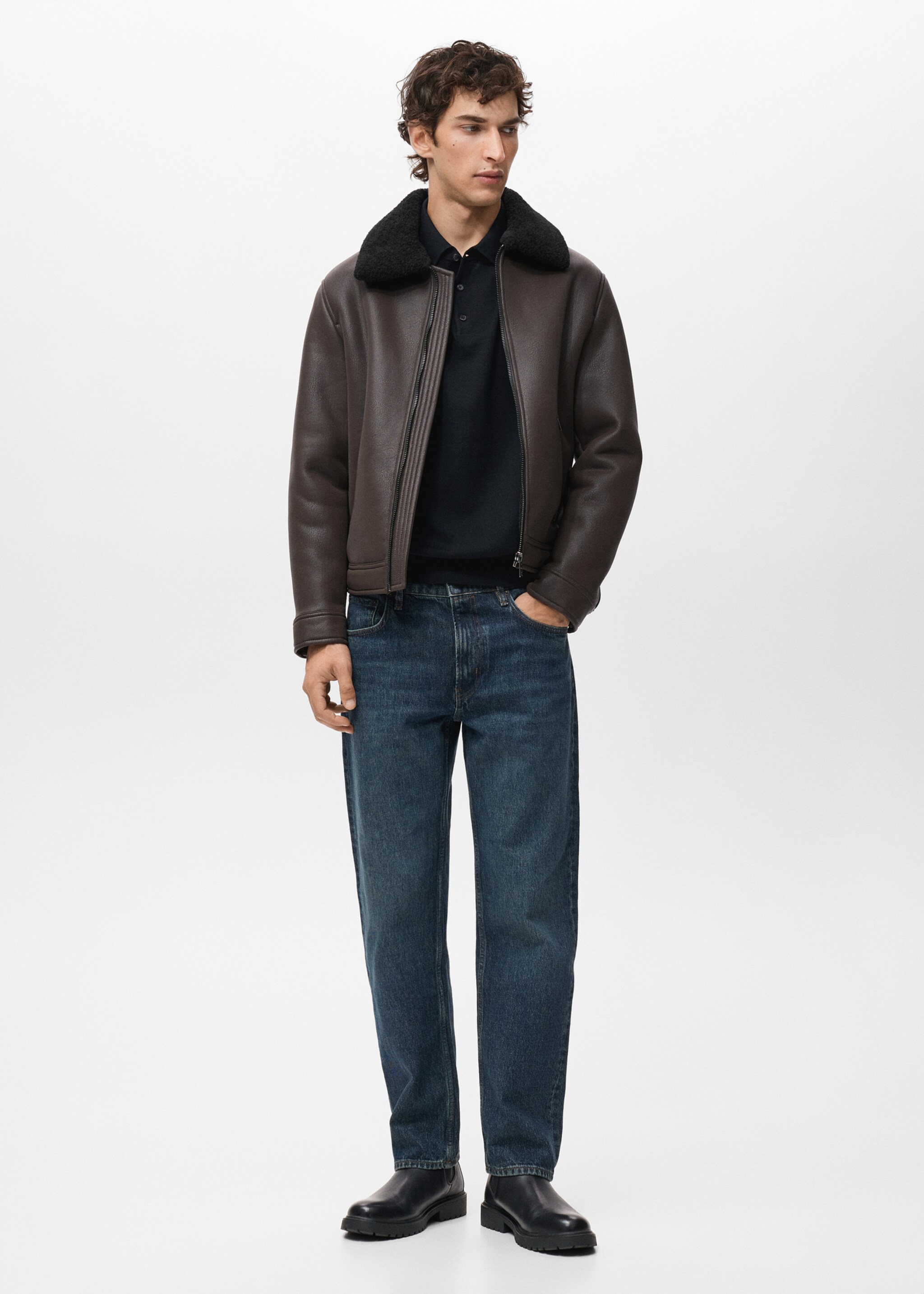 Faux Leather Jacket with Sherpa Lining - General plane, Brown. Ref: 17061518-00.