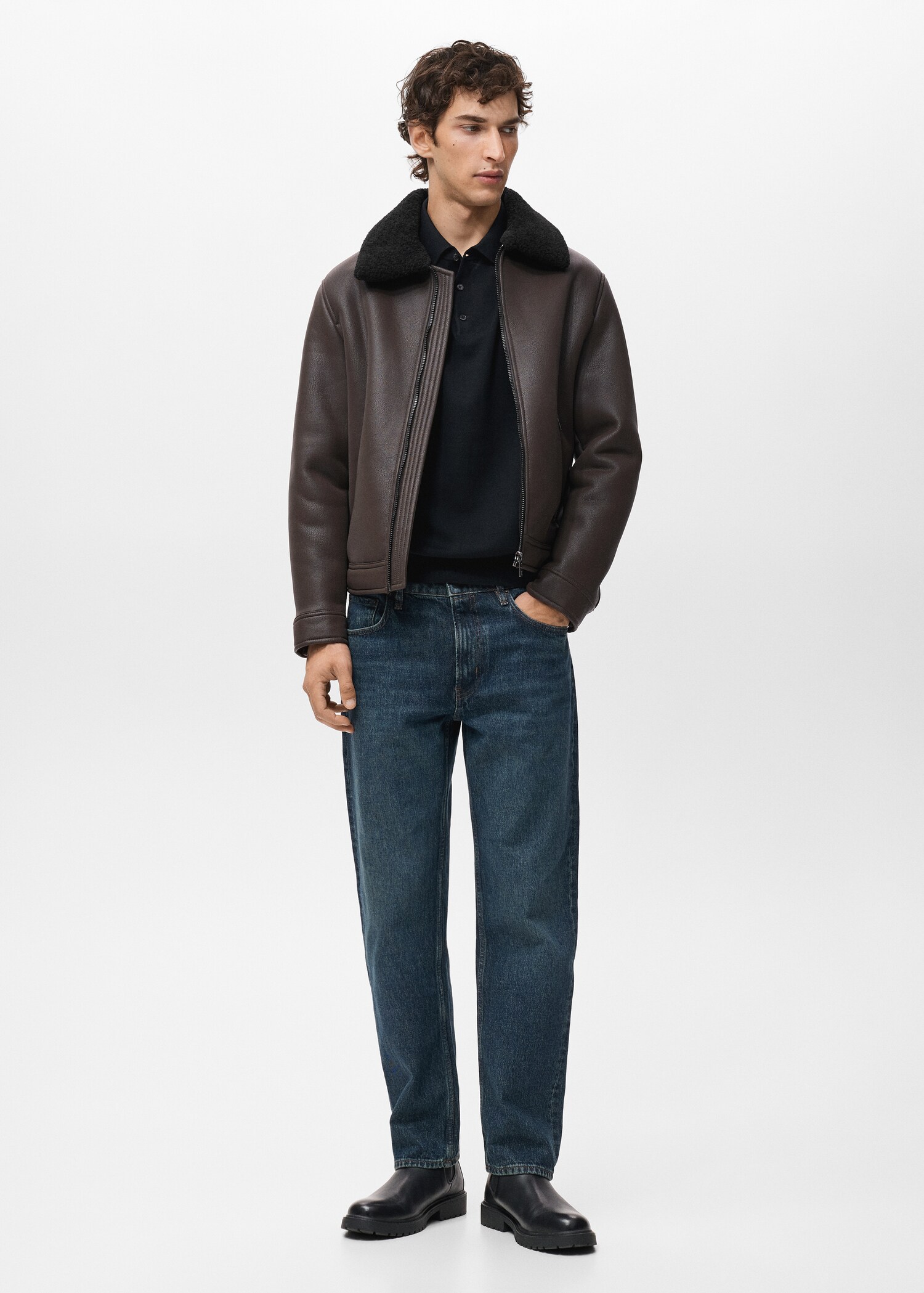 Faux Leather Jacket with Sherpa Lining - General plane