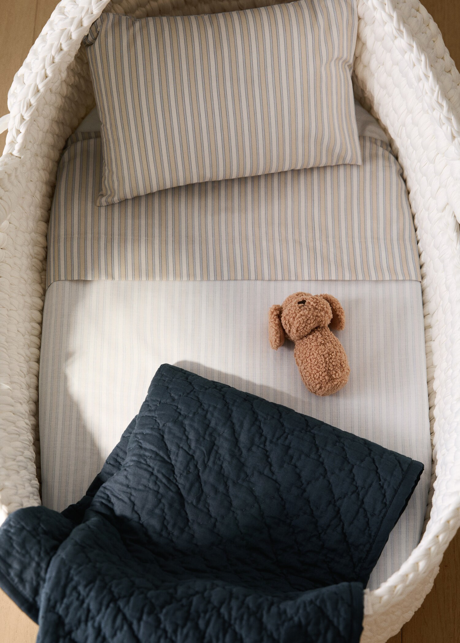 Percale cotton stripe-print set of sheets for mini-cot - General plane