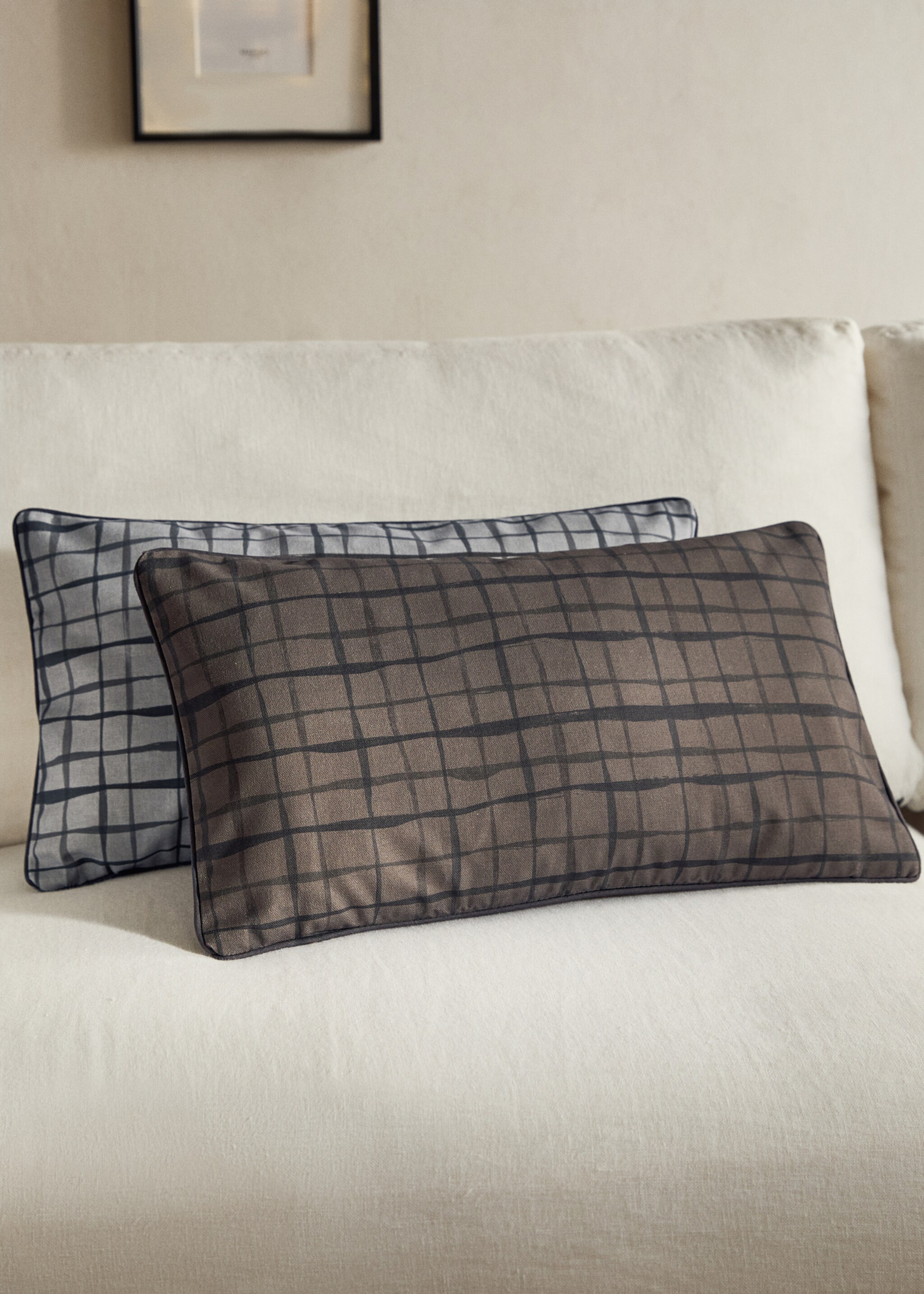 Check-print cushion cover - General plane, Brown. Ref: 17061580-00.