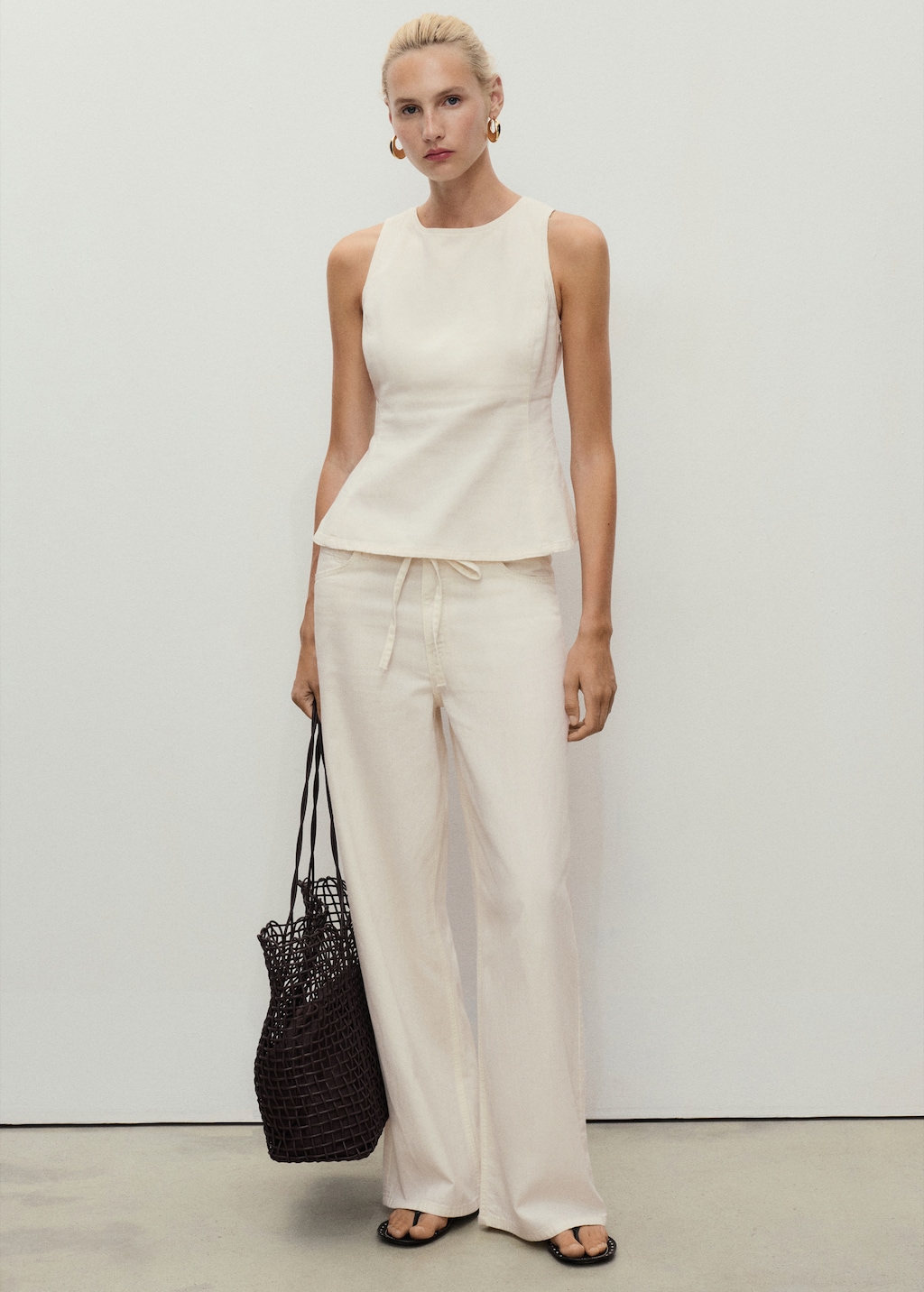 Wide leg denim trousers with belt - image 2
