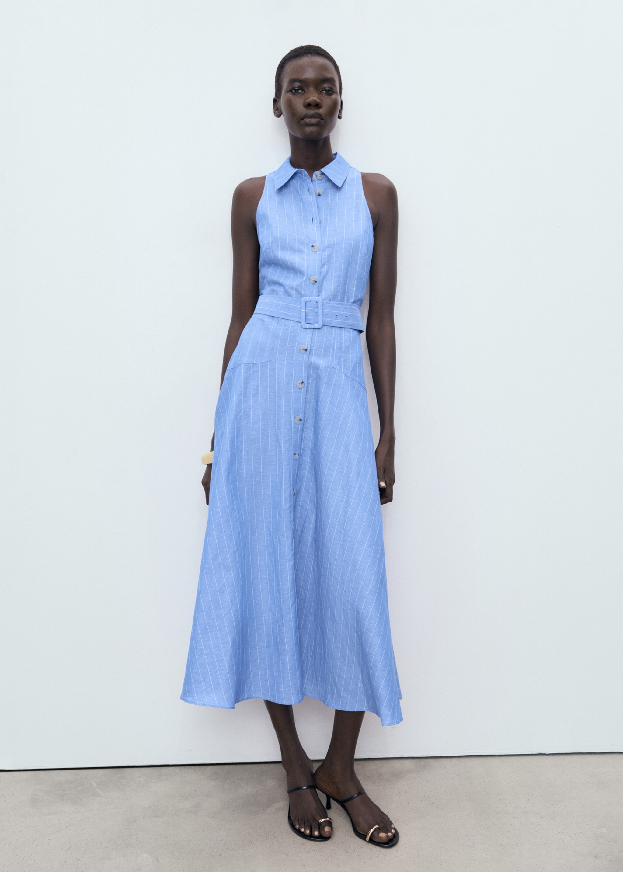 Robe chemise lin mélangé à rayures - Plan général