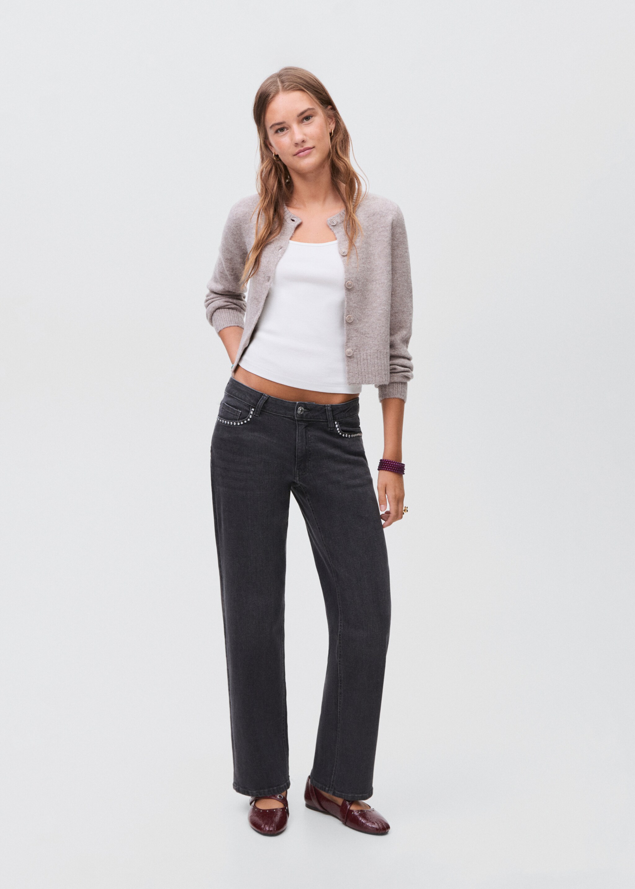 Jeans straight tachas - Plano general, Denim negro. Ref: 17062912-00.
