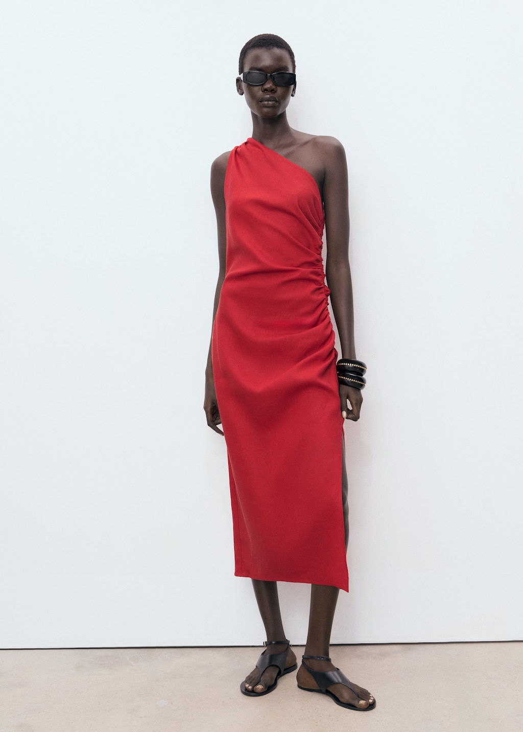 Mango Lyocell dress with asymmetrical neckline