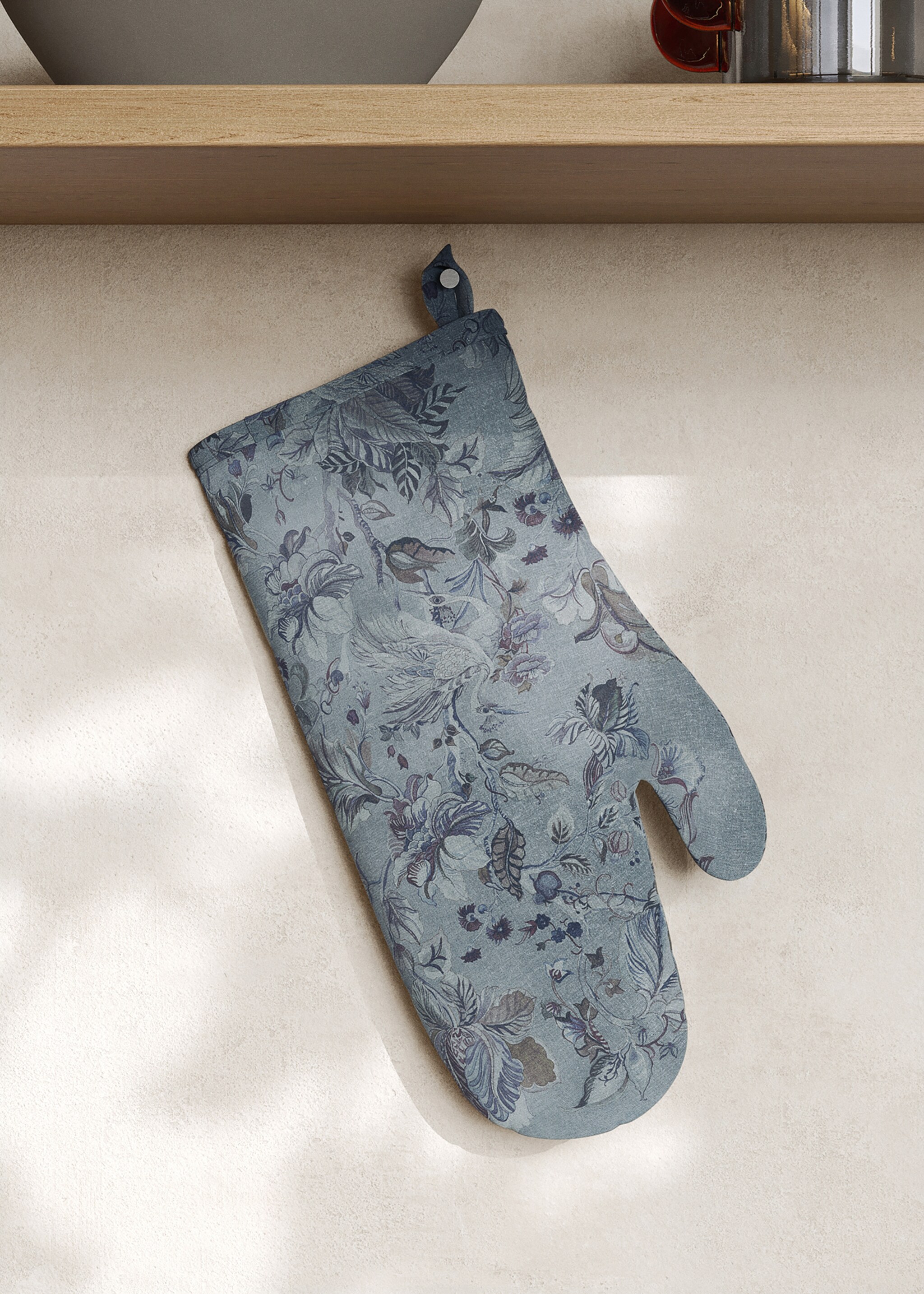 Printed cotton linen mittens - General plane, Ink Blue. Ref: 17063323-00.