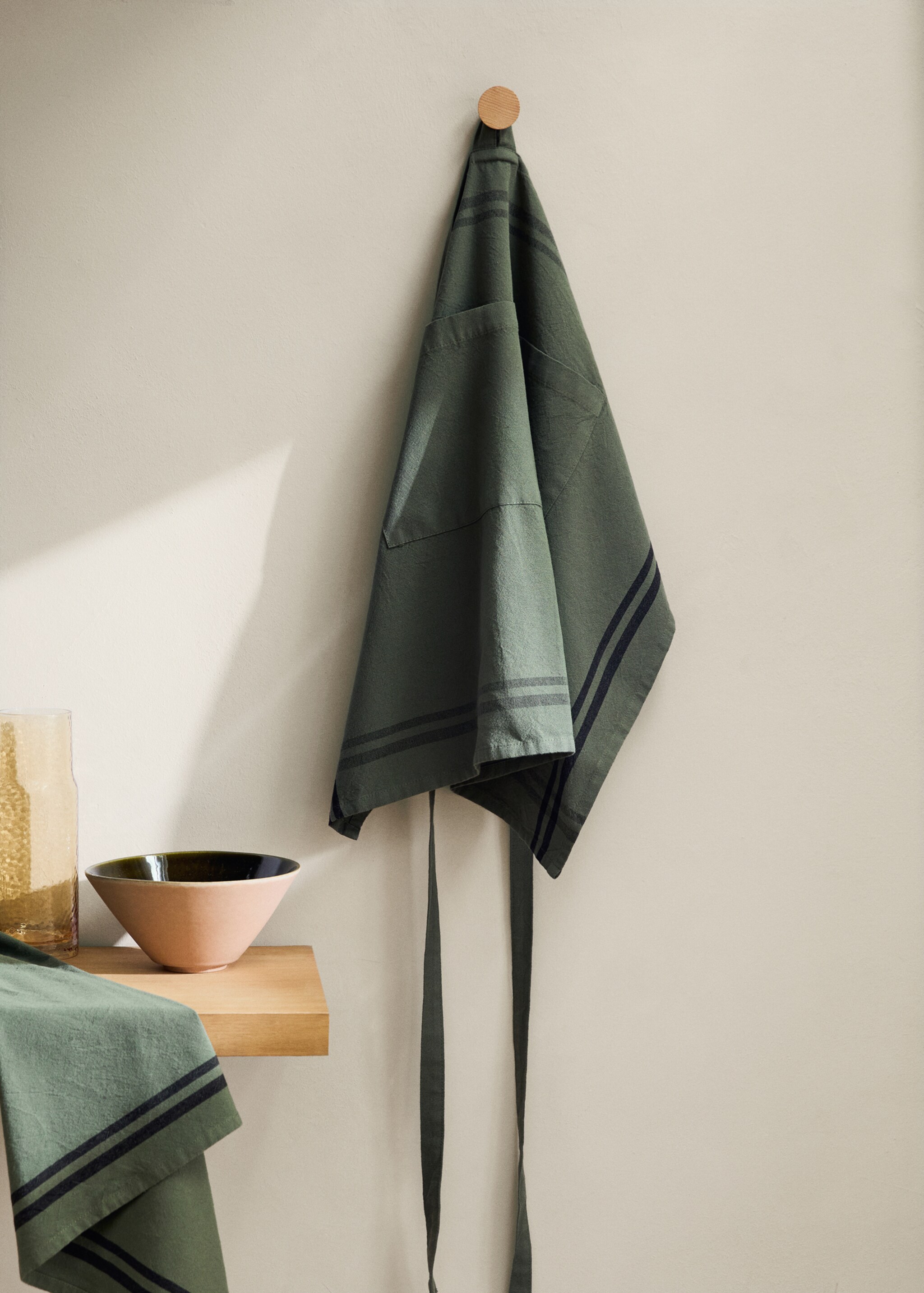 Overdyed striped apron - General plane, Medium Green. Ref: 17063329-00.