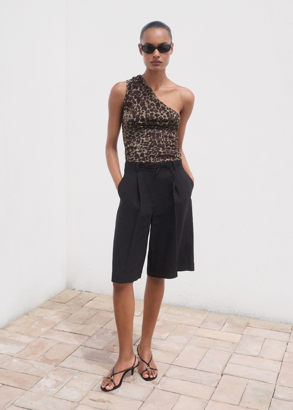 Asymmetrical leopard-print top