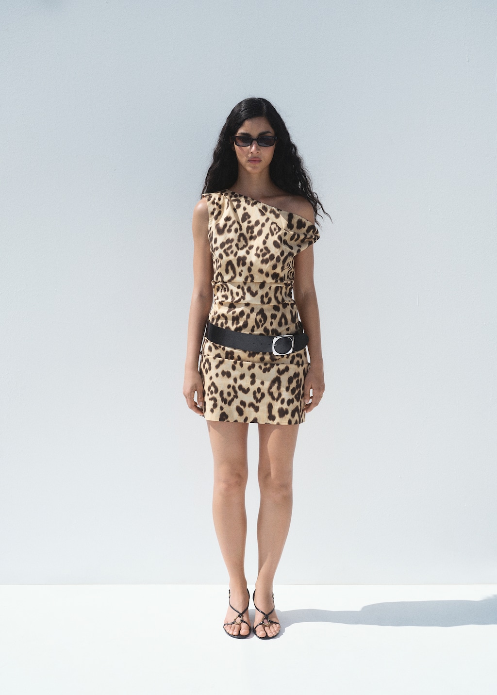 Leopard-print asymmetrical-neckline dress