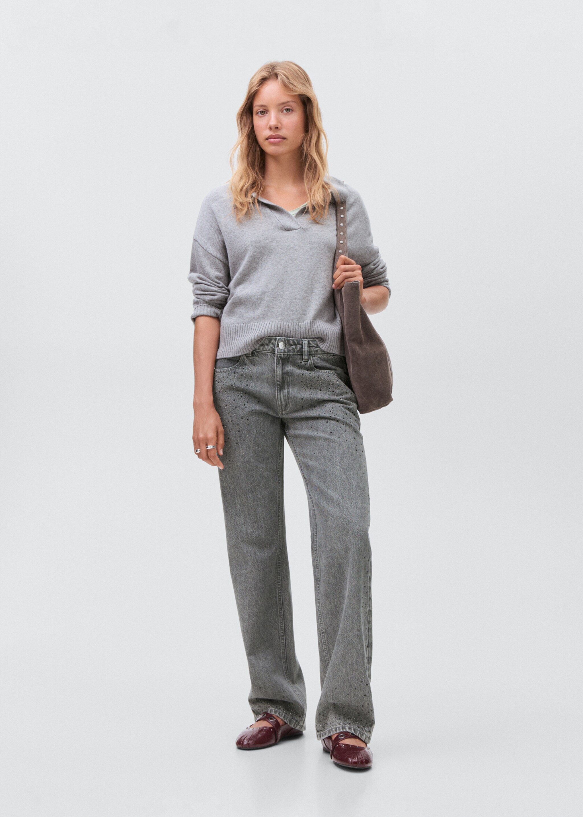 Jeans straight strass - رؤية عامة, رمادي دنيم. Ref: 17063795-00.