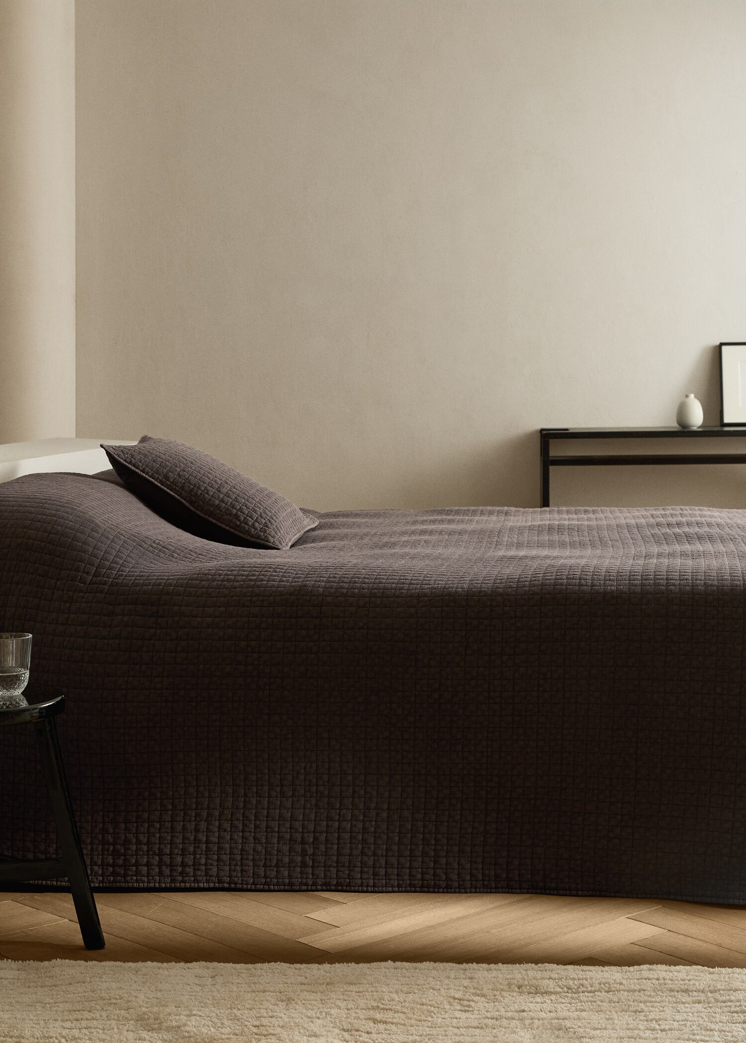 Cotton garment-dyed check bedspread for 180/200 cm bed - General plane