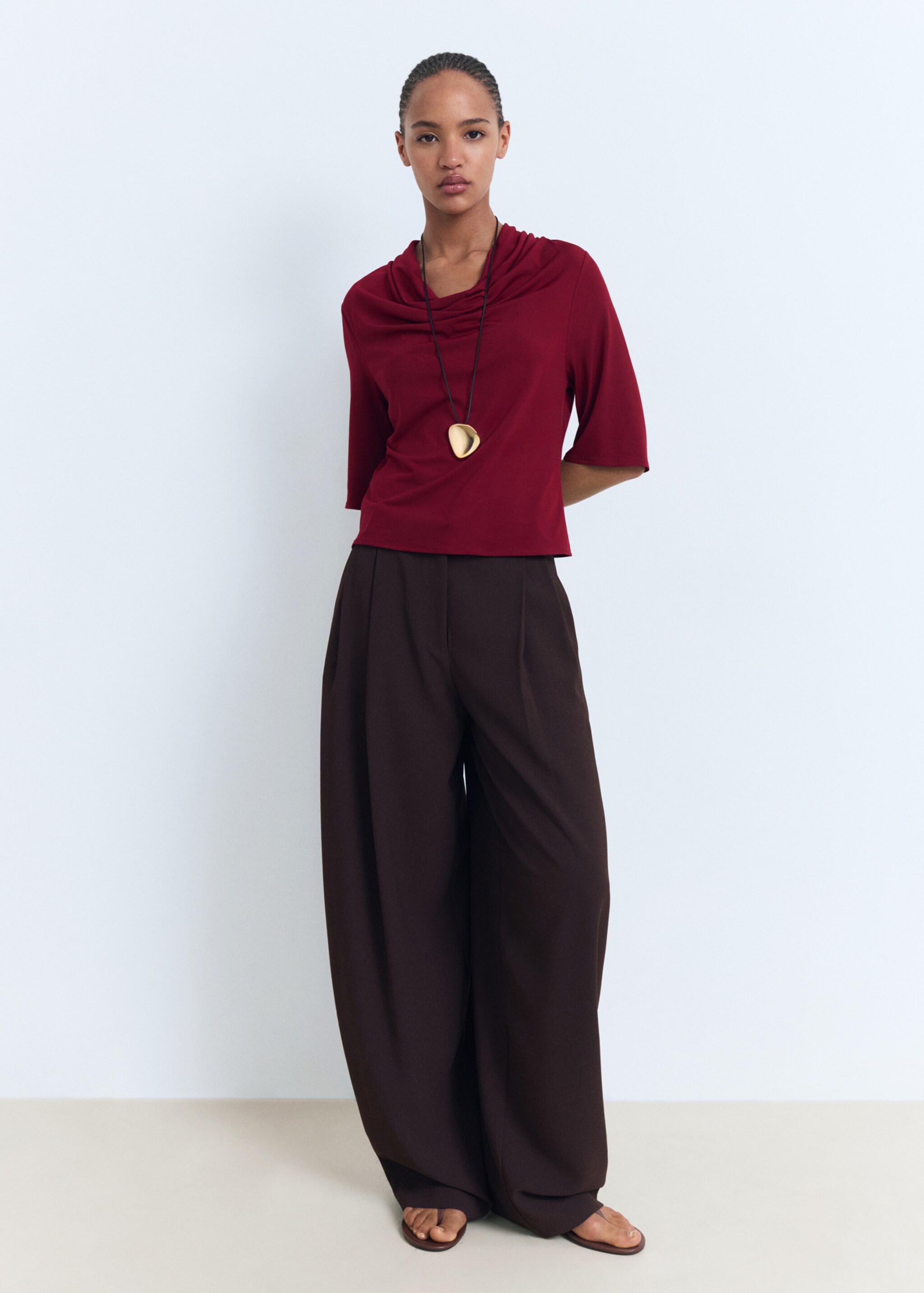Draped neck top - General plane, Burgundy. Ref: 17064075-00.