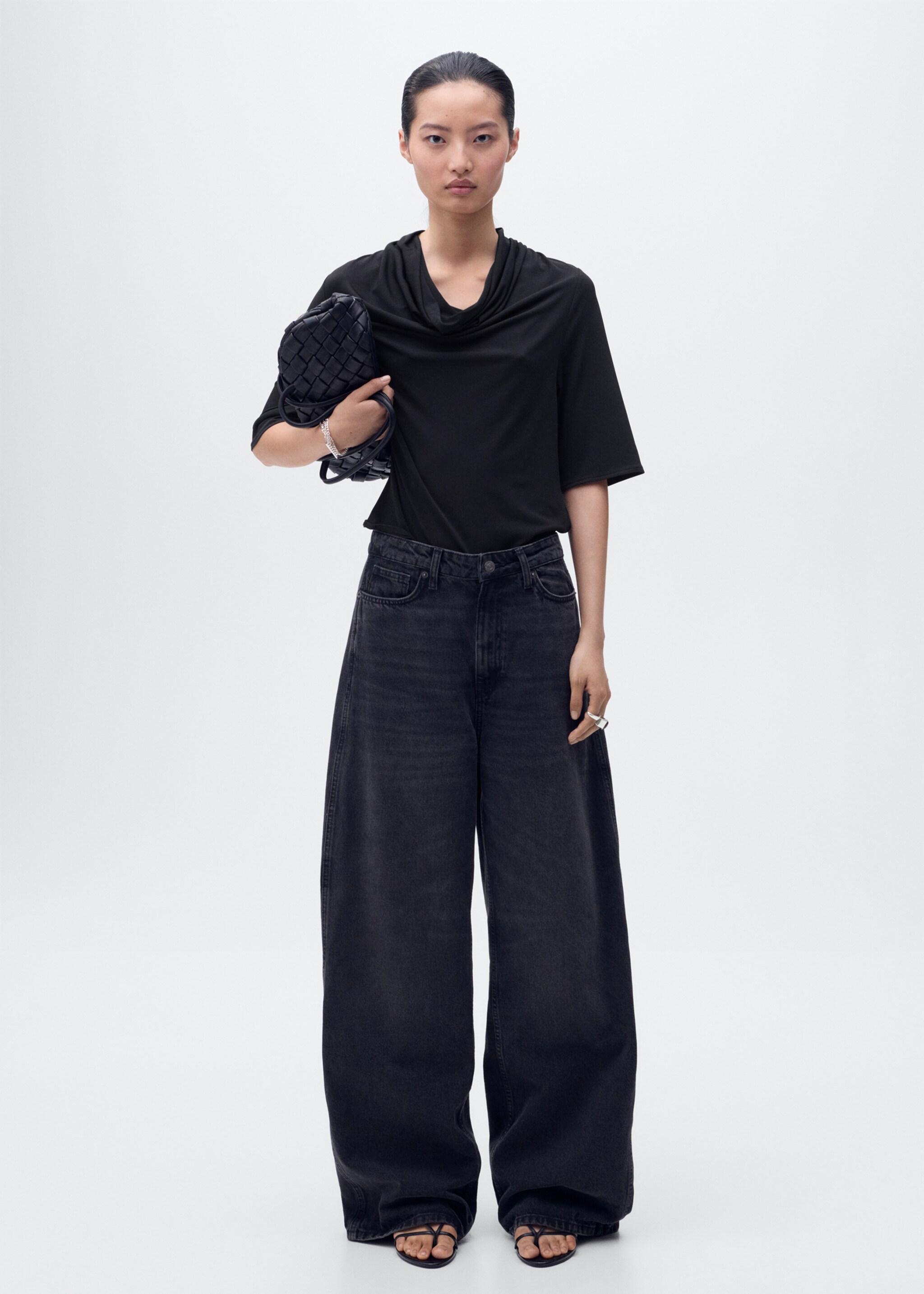 Draped neck top - General plane, Black. Ref: 17064075-00.