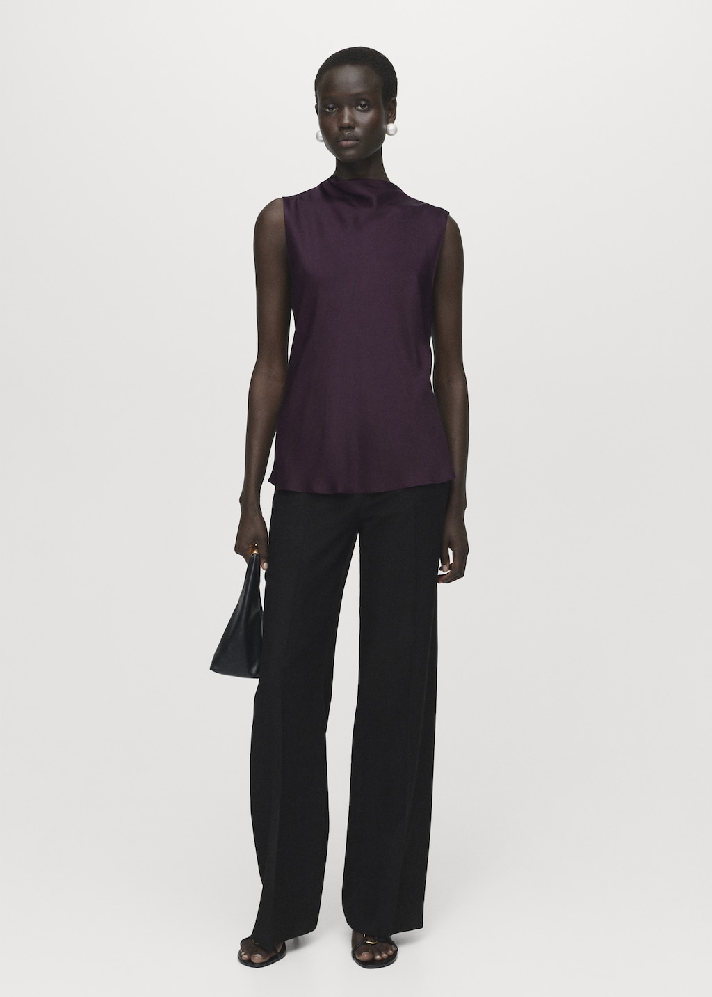 Satin blouse with draped neck - Women | MANGO USA