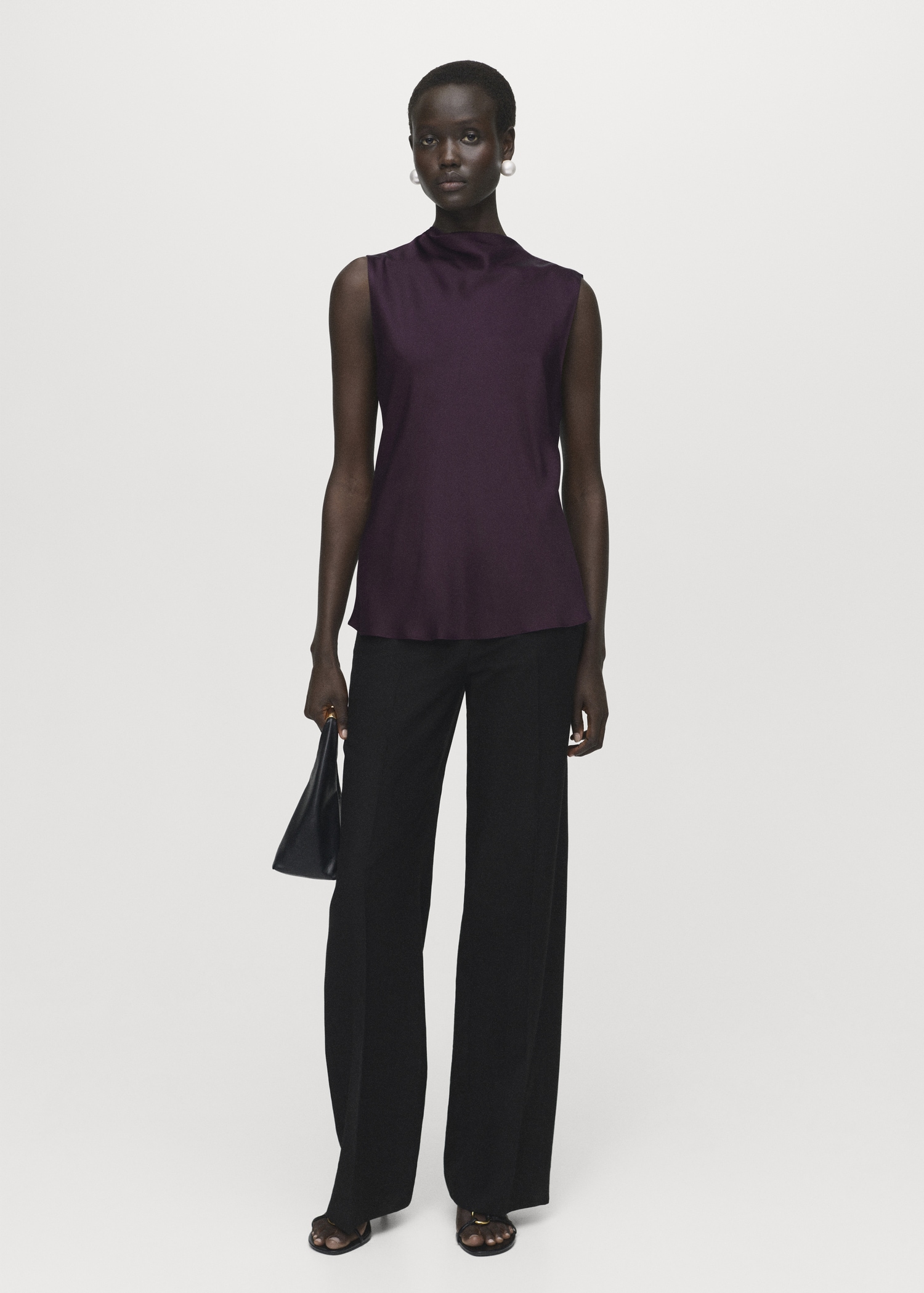 Satin blouse with draped neck - General plane