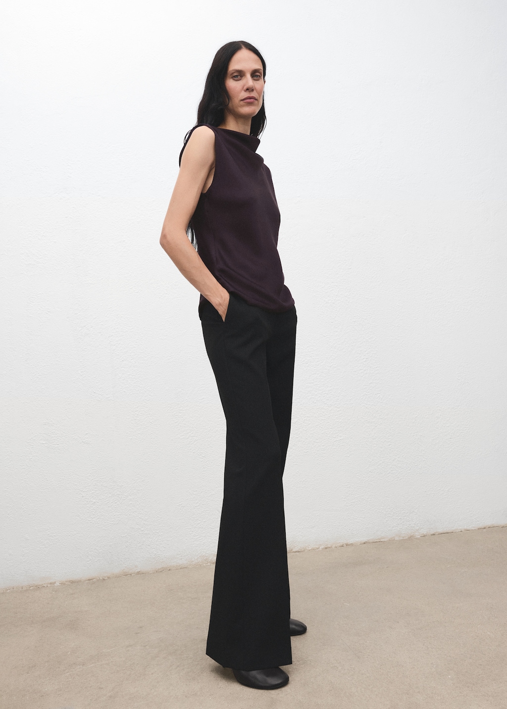 Satin blouse with draped neck