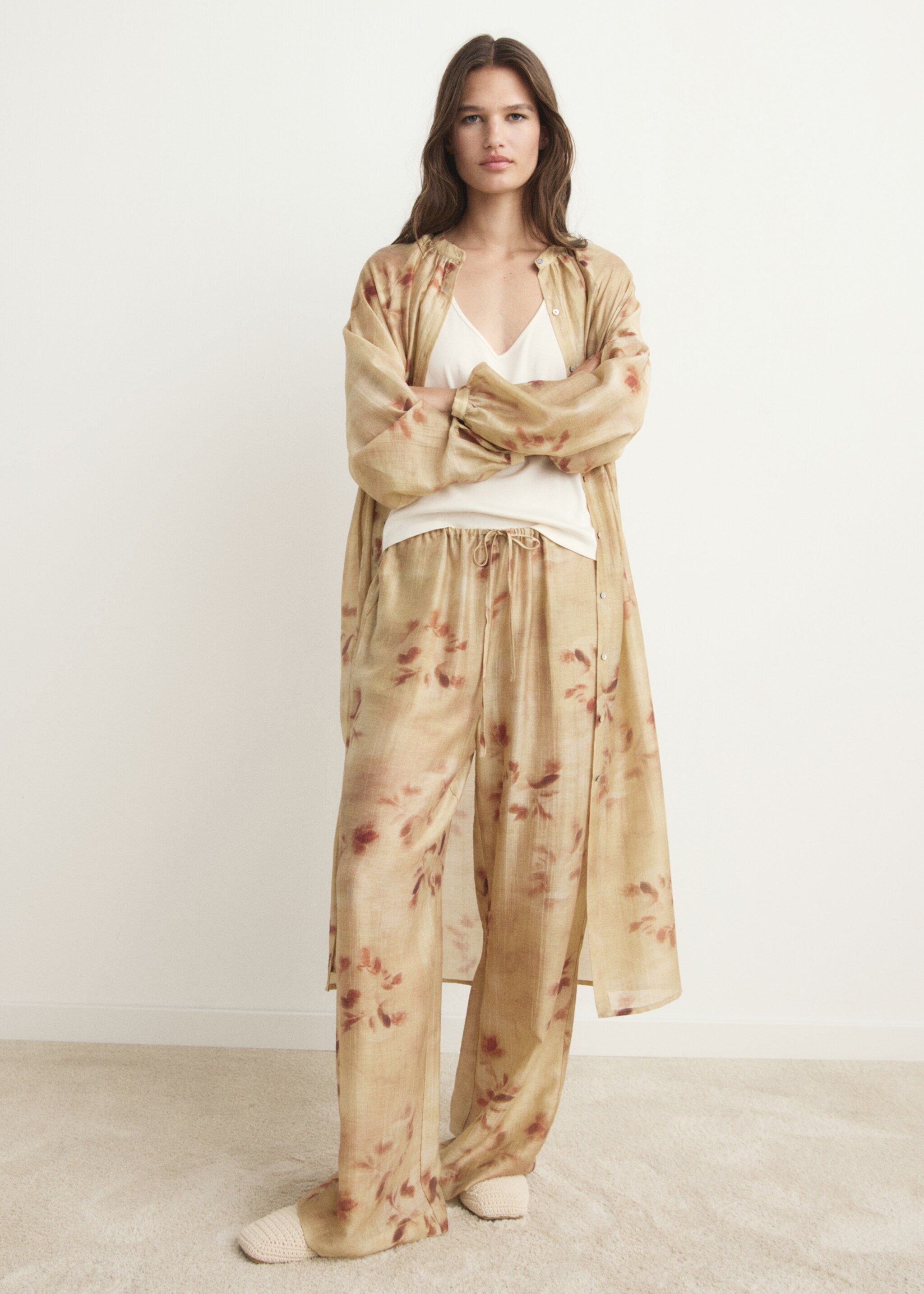 Leaf-print trousers - General plane, Sand. Ref: 17064103-00.