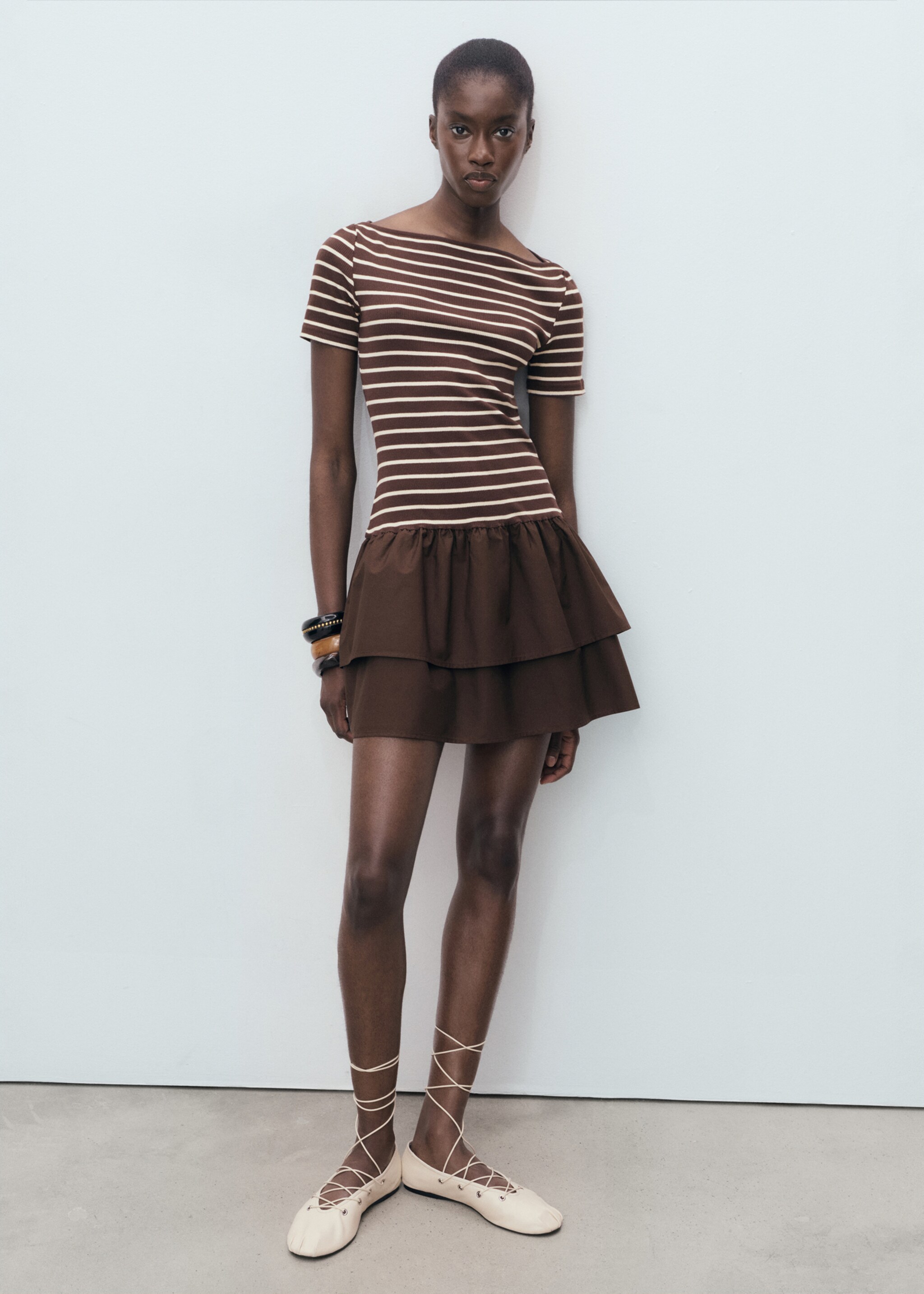 Mixed striped dress - General plane, Brown. Ref: 17064115-00.