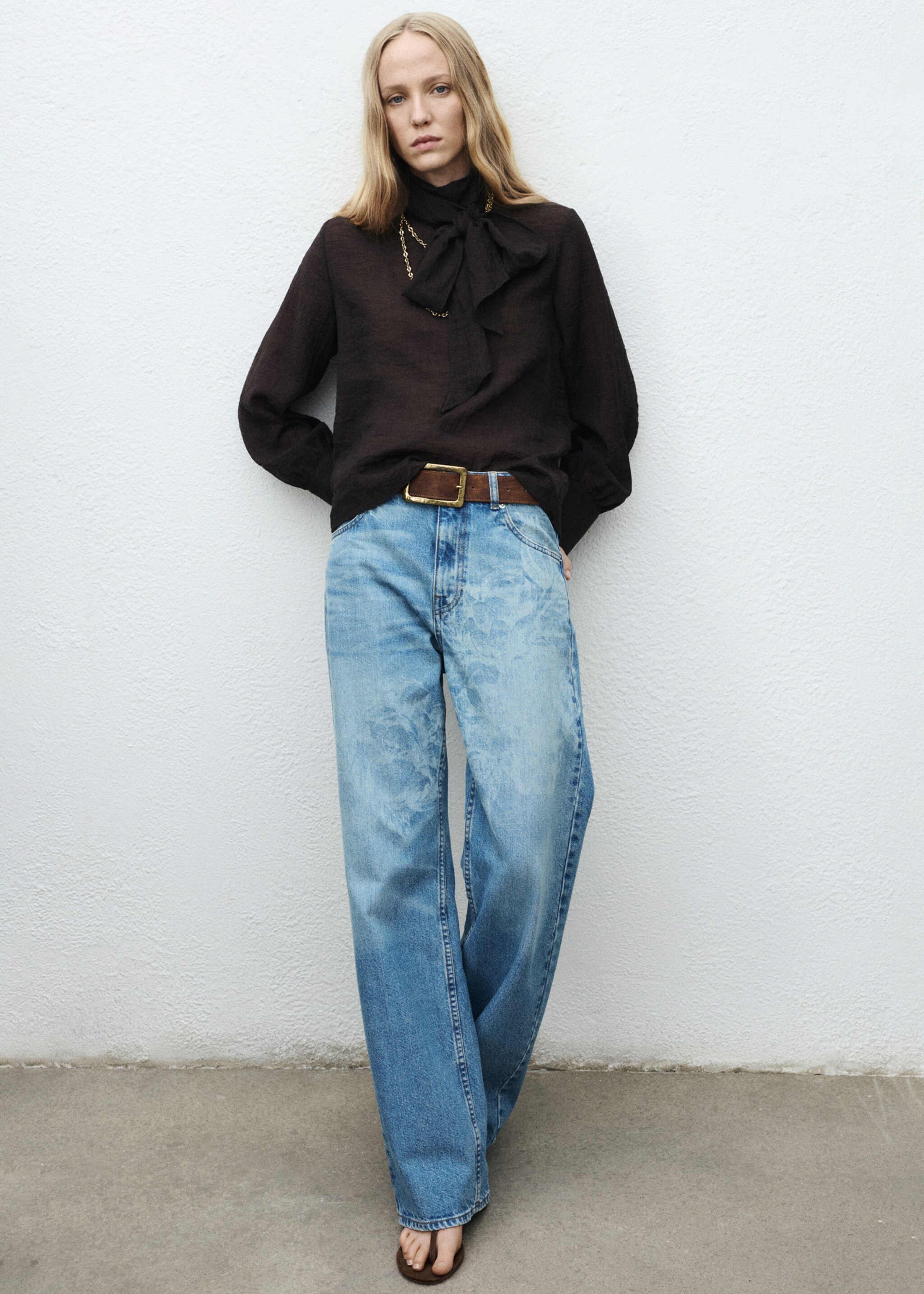 Straight-leg jeans with floral pattern - General plane, Medium Blue. Ref: 17064140-00.