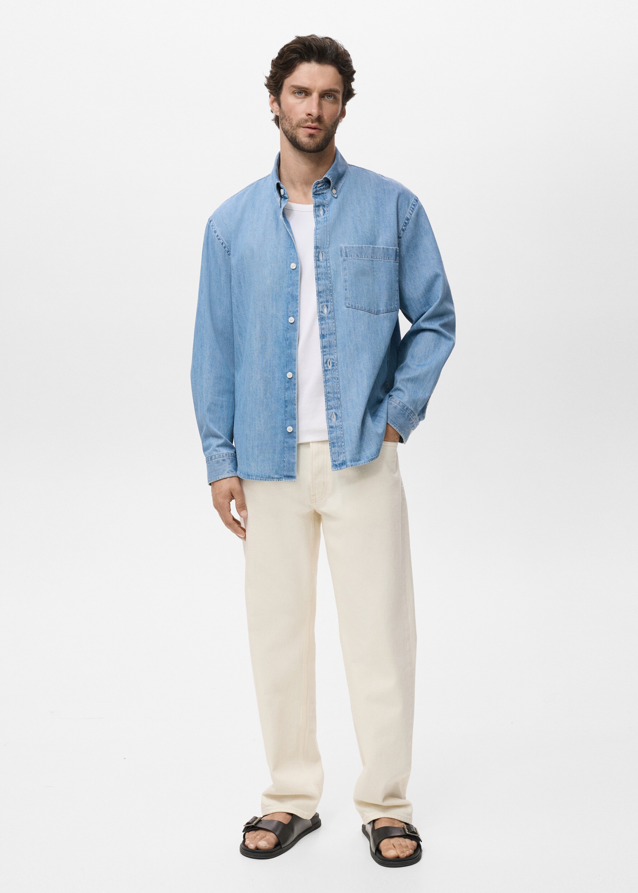 Denim overshirt with pocket - General plane